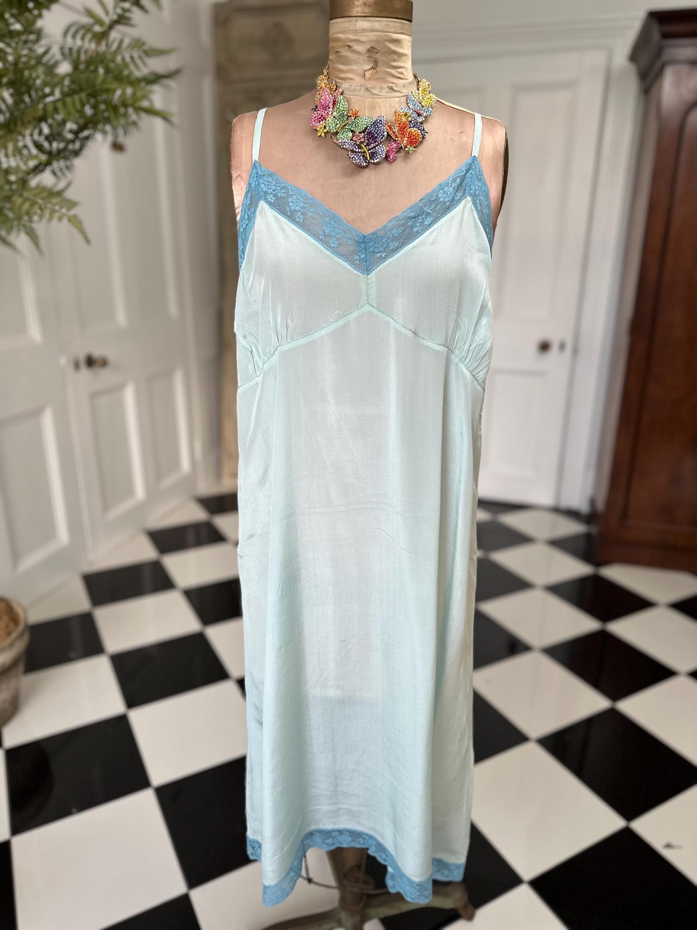 1940 Pale blue slip dress with lace details