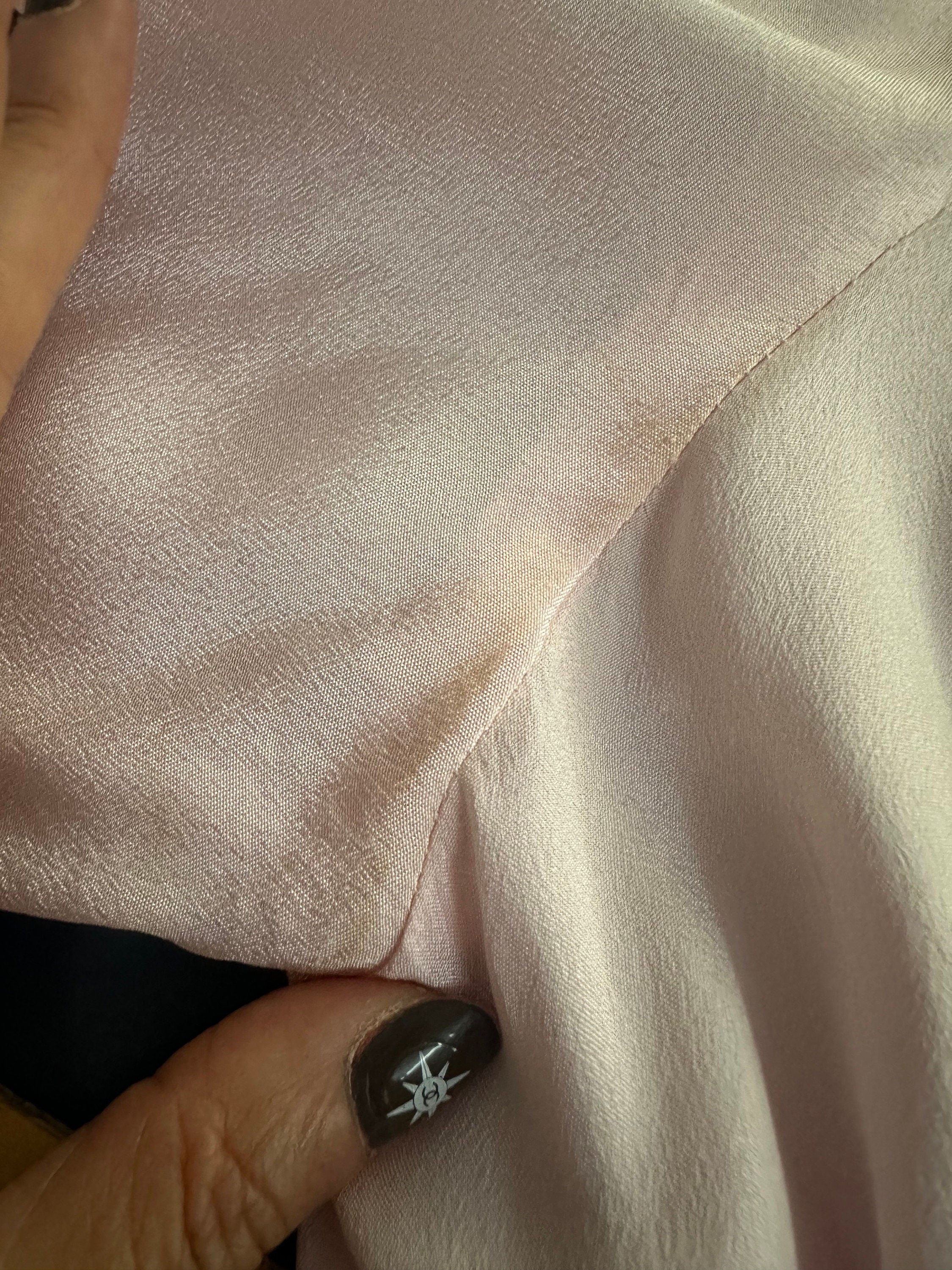 1970s Pink silky and lace long gown house coat