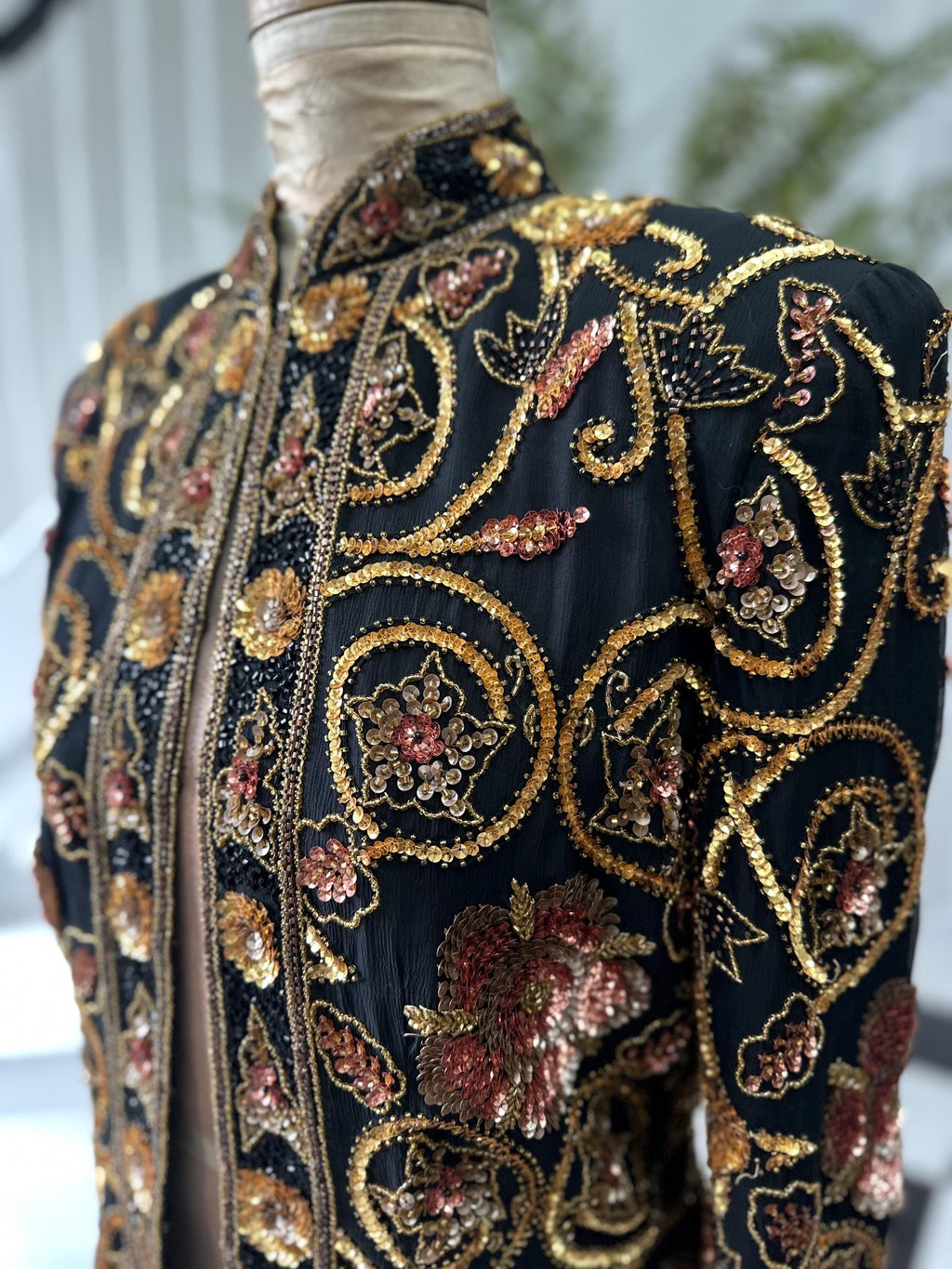 1990s Silk with bronze and gold  sequin long sleeve jacket