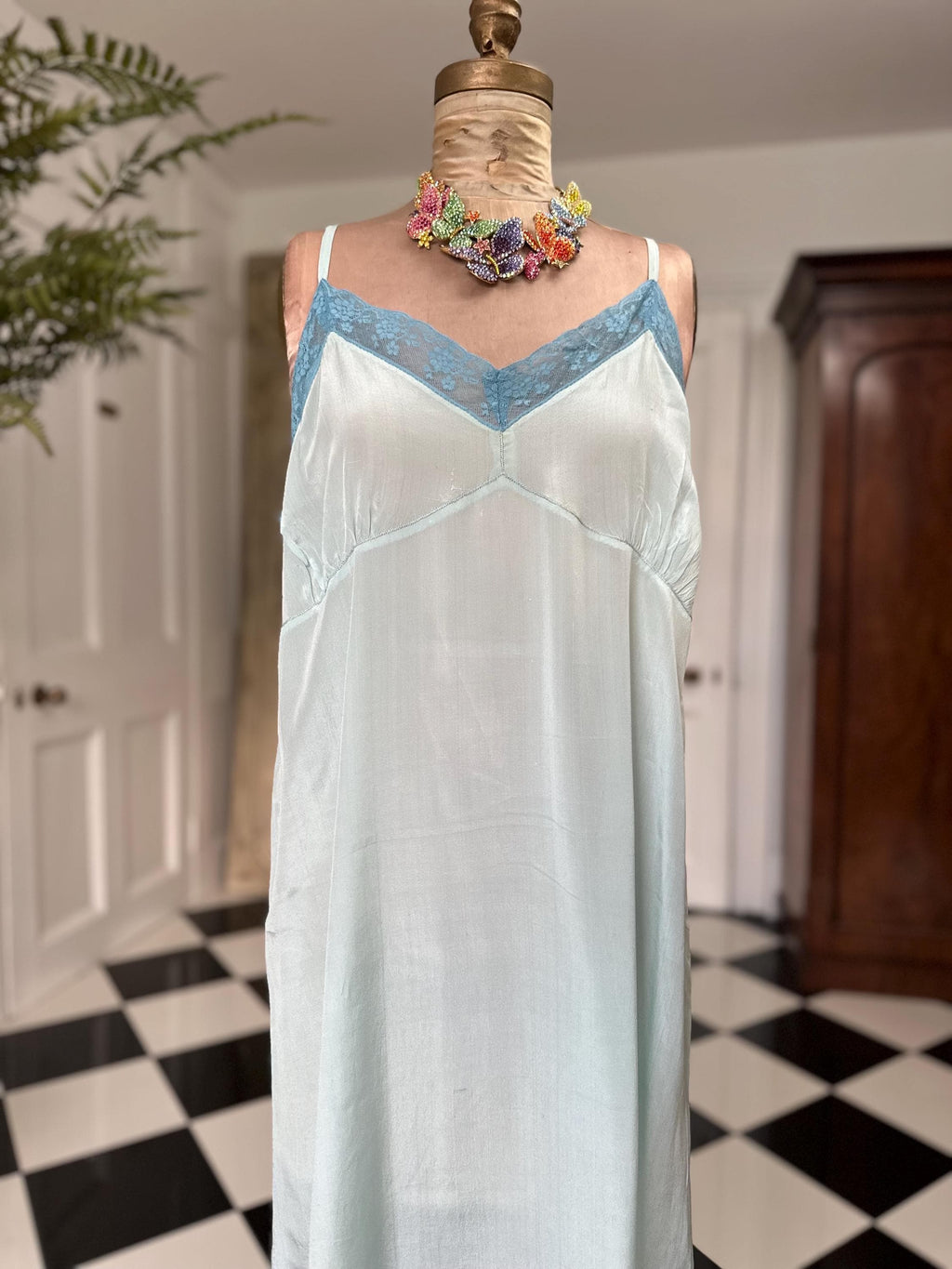 1940 Pale blue slip dress with lace details