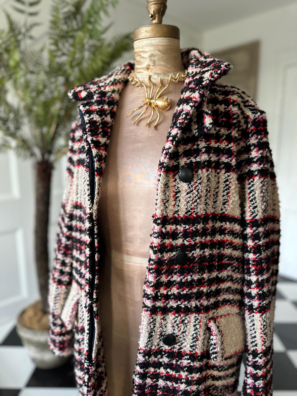 Designer Marni tweed coat on white black pink U.K. 12