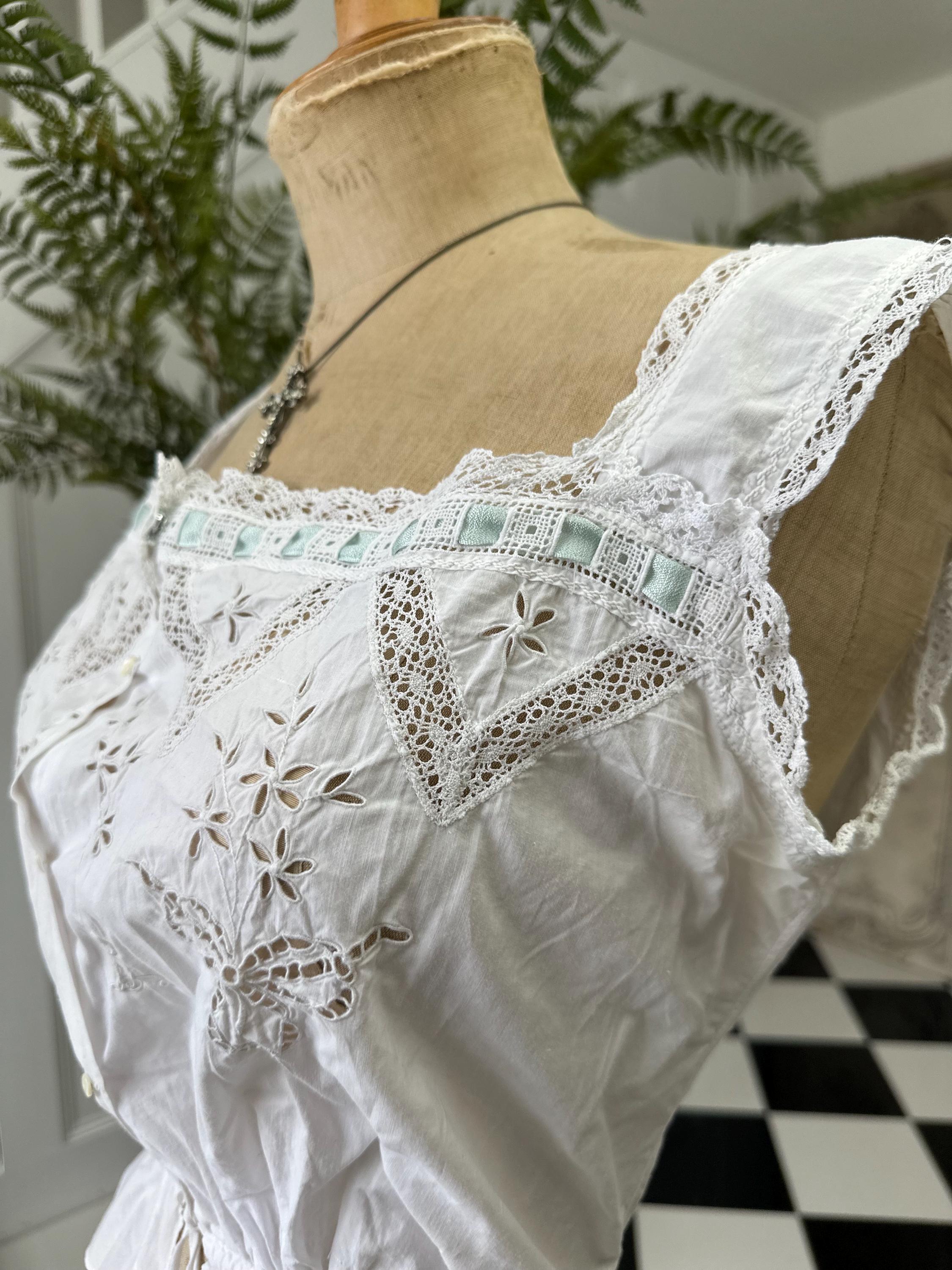 Elegant Victorian Edwardian Lace and Cotton Corset Cover monogram FM