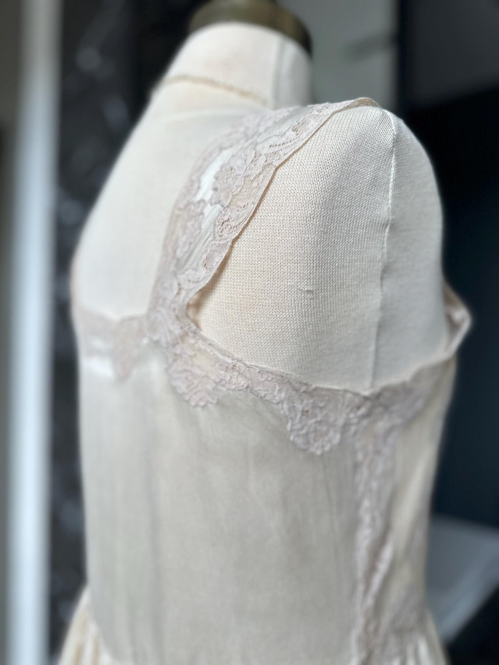 1930s Liquid Silk Maxi Gown: Antique Lace, Embroidery, Old Hollywood Style
