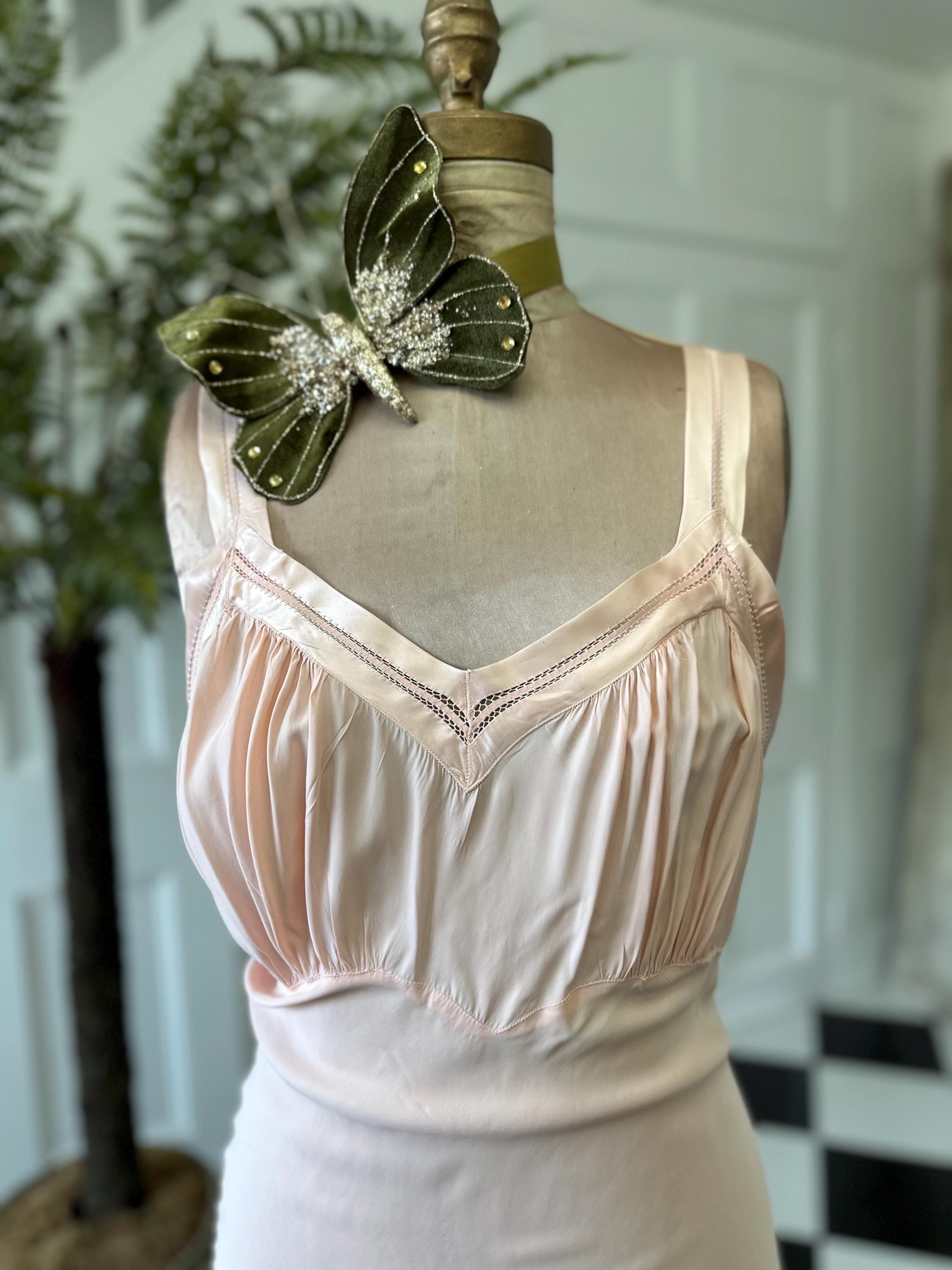 1930s Vintage Long Bias Cut Slip peach Dress by Barbizon