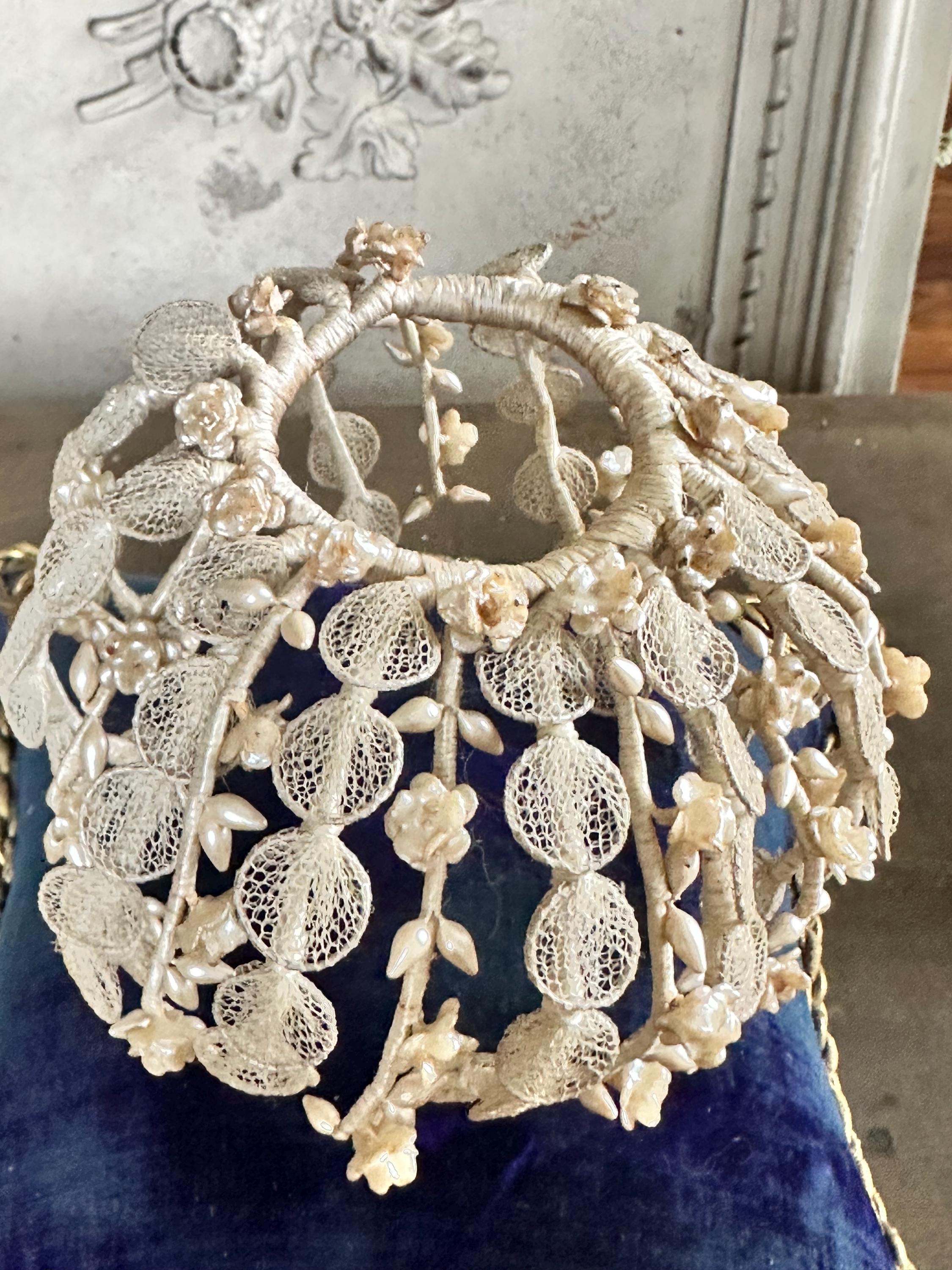 Victorian Edwardian Antique Wax Floral Tiara crown