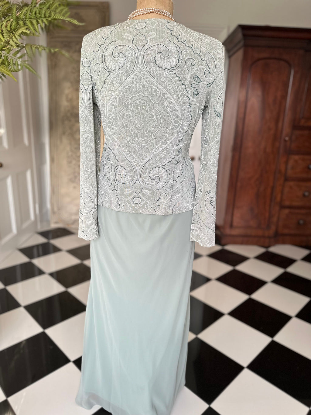 1970s Sage green dress blouse and skirt