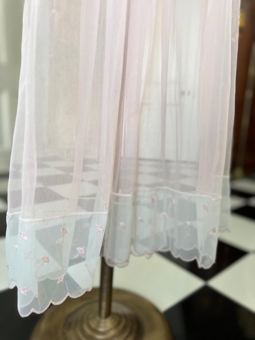 1970s Vintage baby pink sheer long negligee slip dress