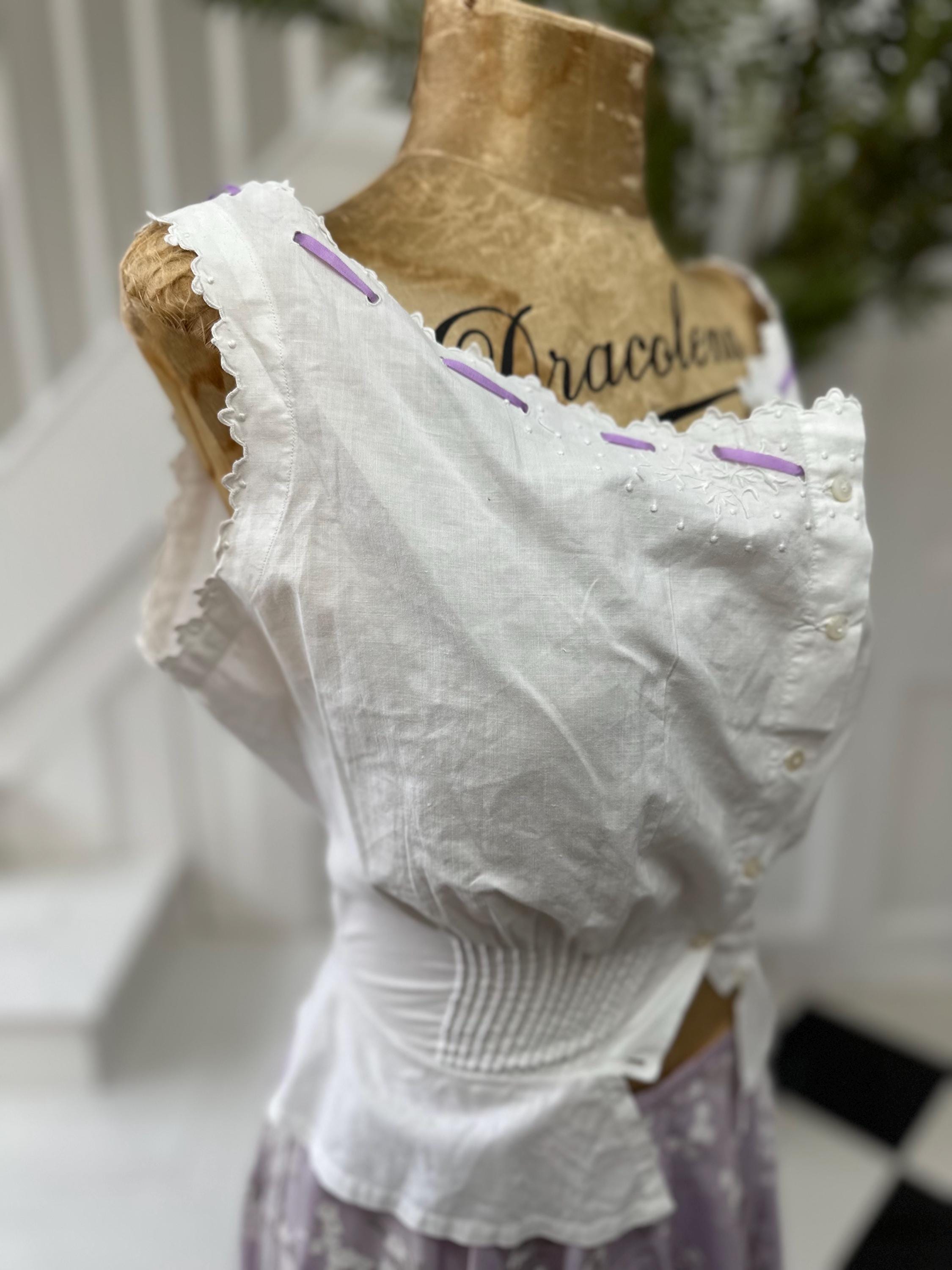Vintage 1910s white Hand Embroidered Corset Cover with Monogram M B