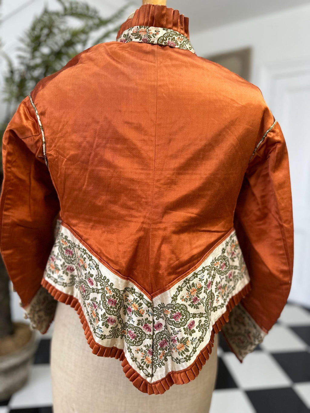 1890s Antique burned orange  silk satin victoria jacket