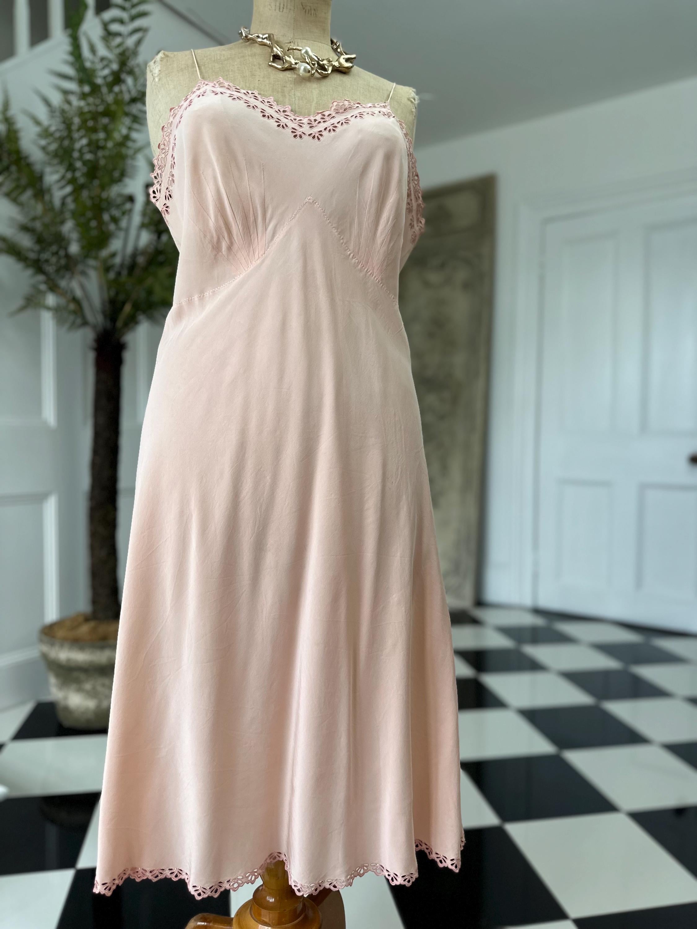 1930 silk slip dress with cutout lace details