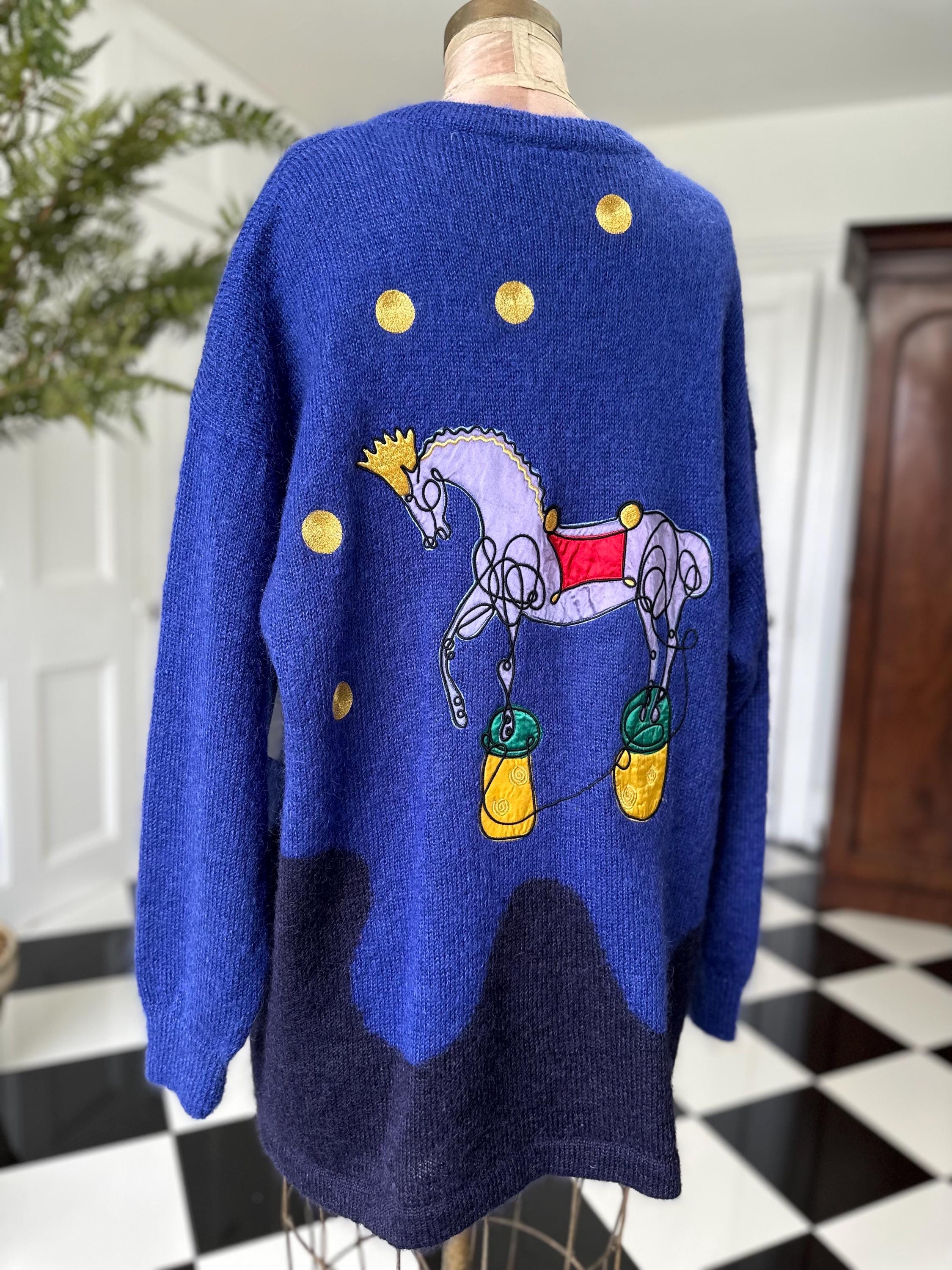 Vintage Mohair Long Cardigan by Jacques Vert with Horse Design