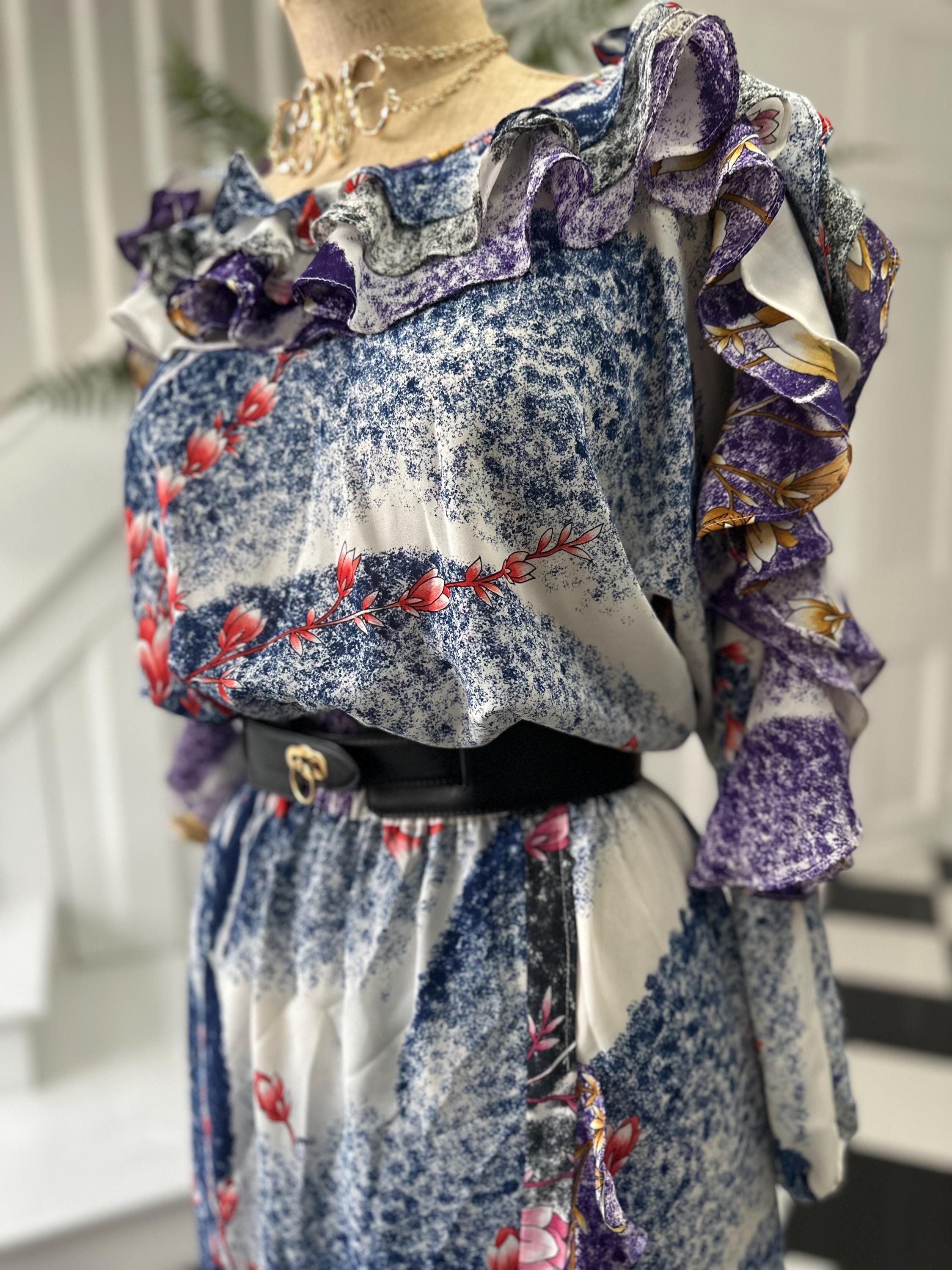 Vintage 1980s Diane Freis floral frilly Georgette maxi dress