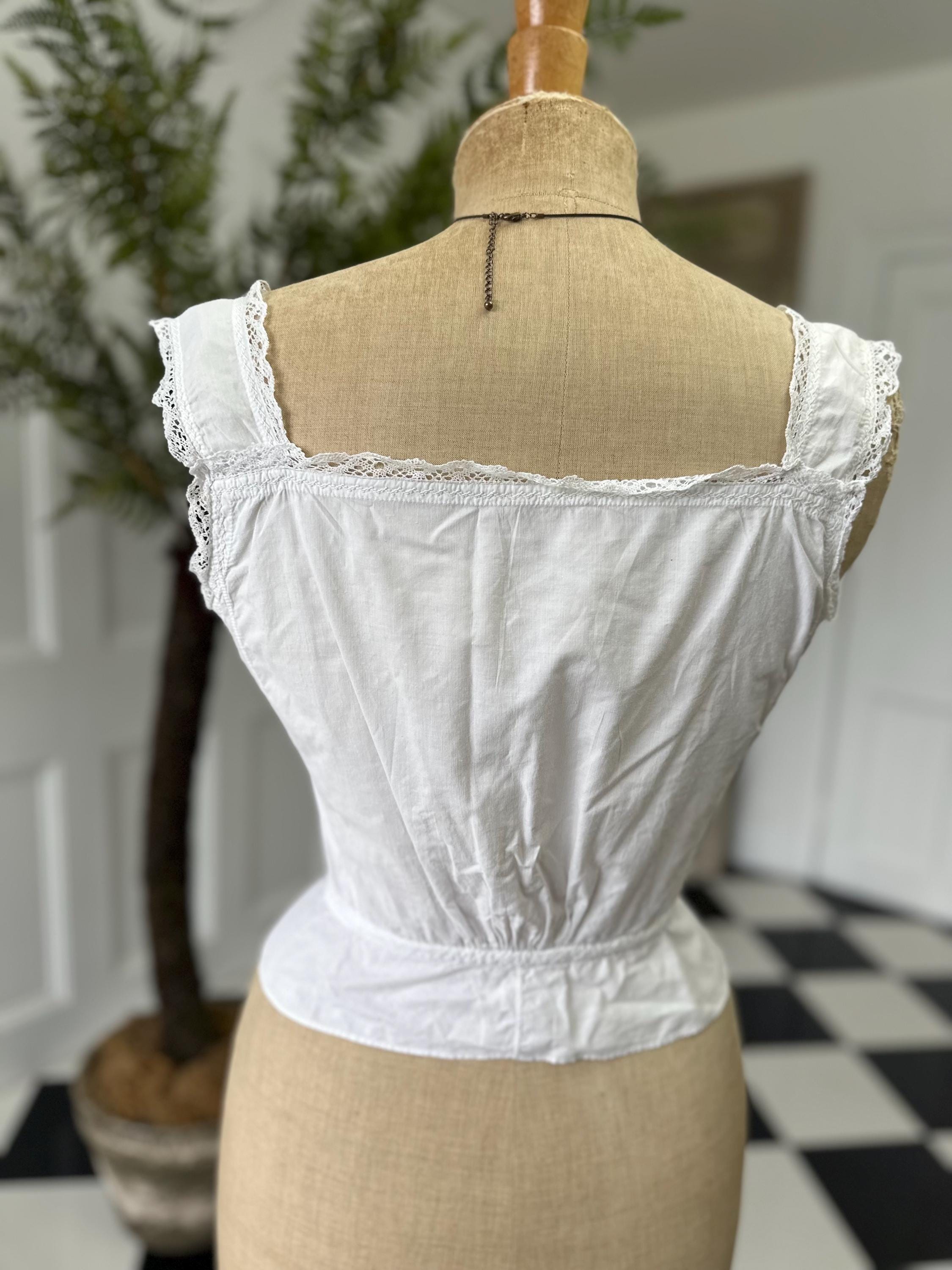 Elegant Victorian Edwardian Lace and Cotton Corset Cover monogram FM