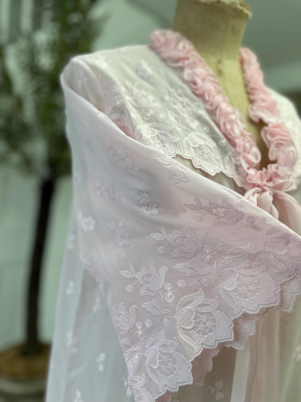 Vintage 1970 Pink Babydoll Gown Playful Ruffles Floral Embroidery