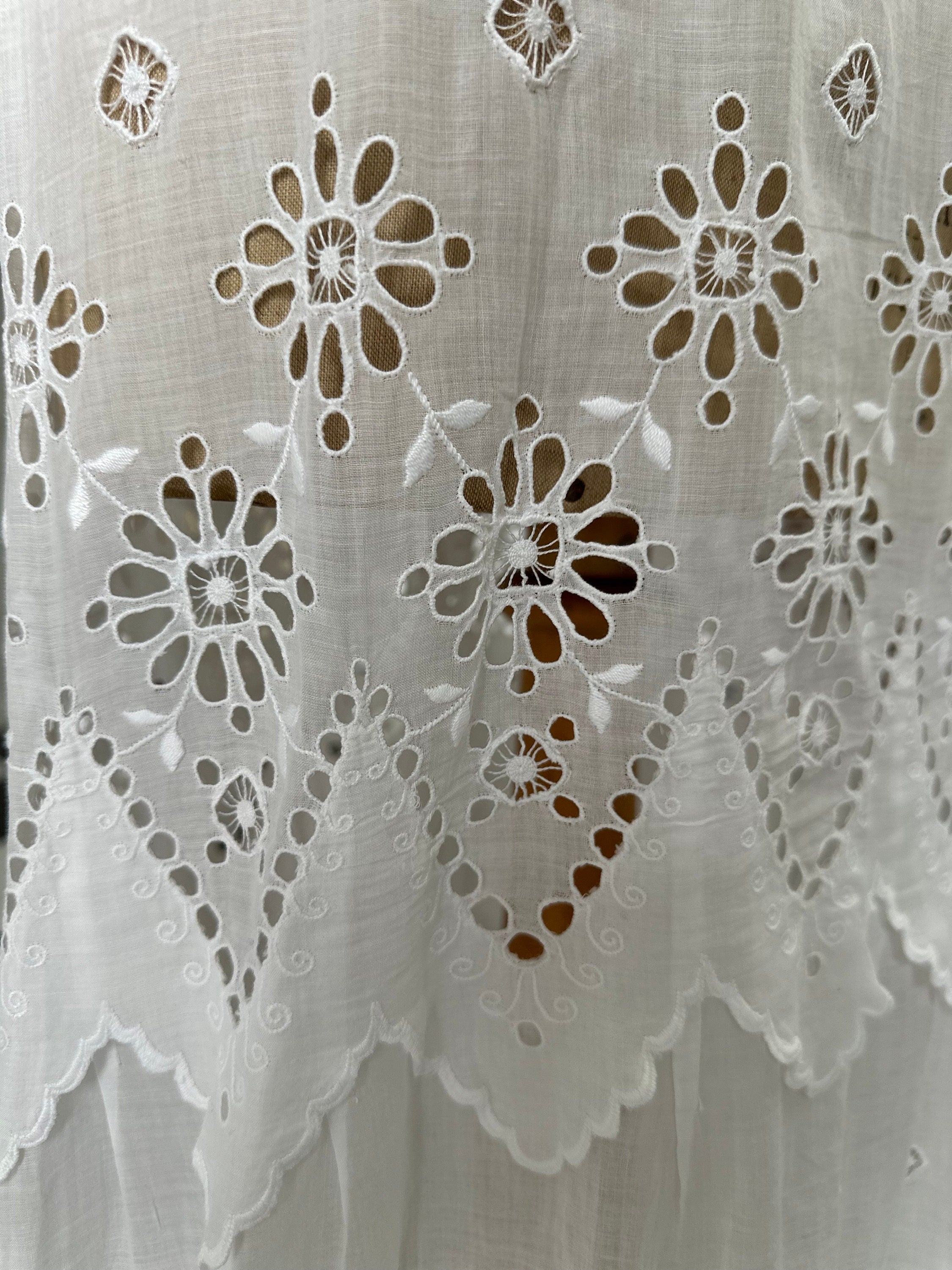 Antique Edwardian white broderie anglaise cotton lawn dress hand embroidered details.