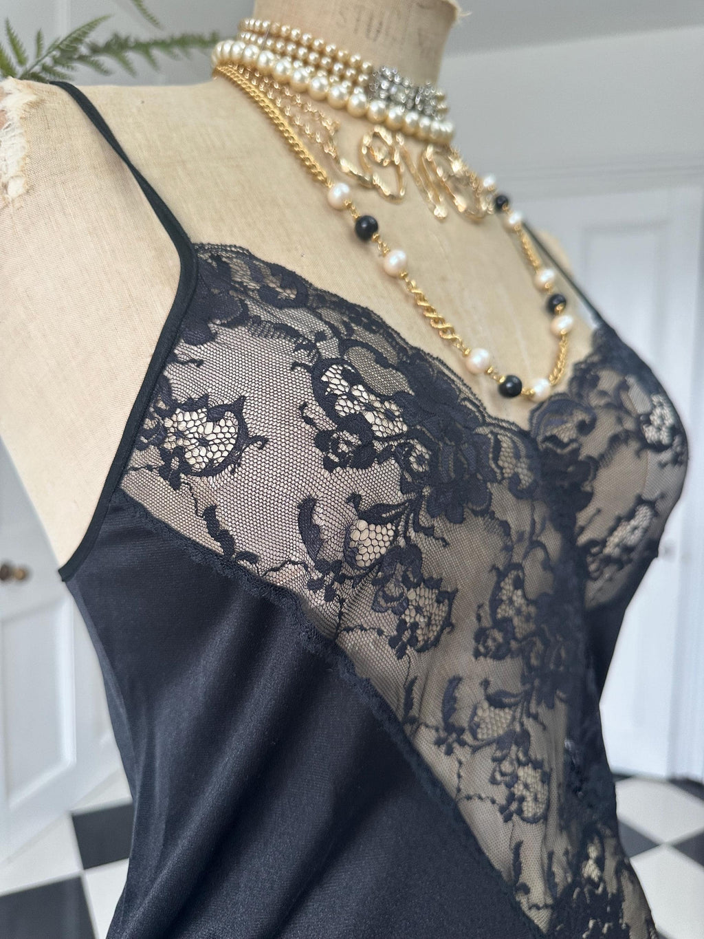 Vintage 1950 black lace slip dress lingerie