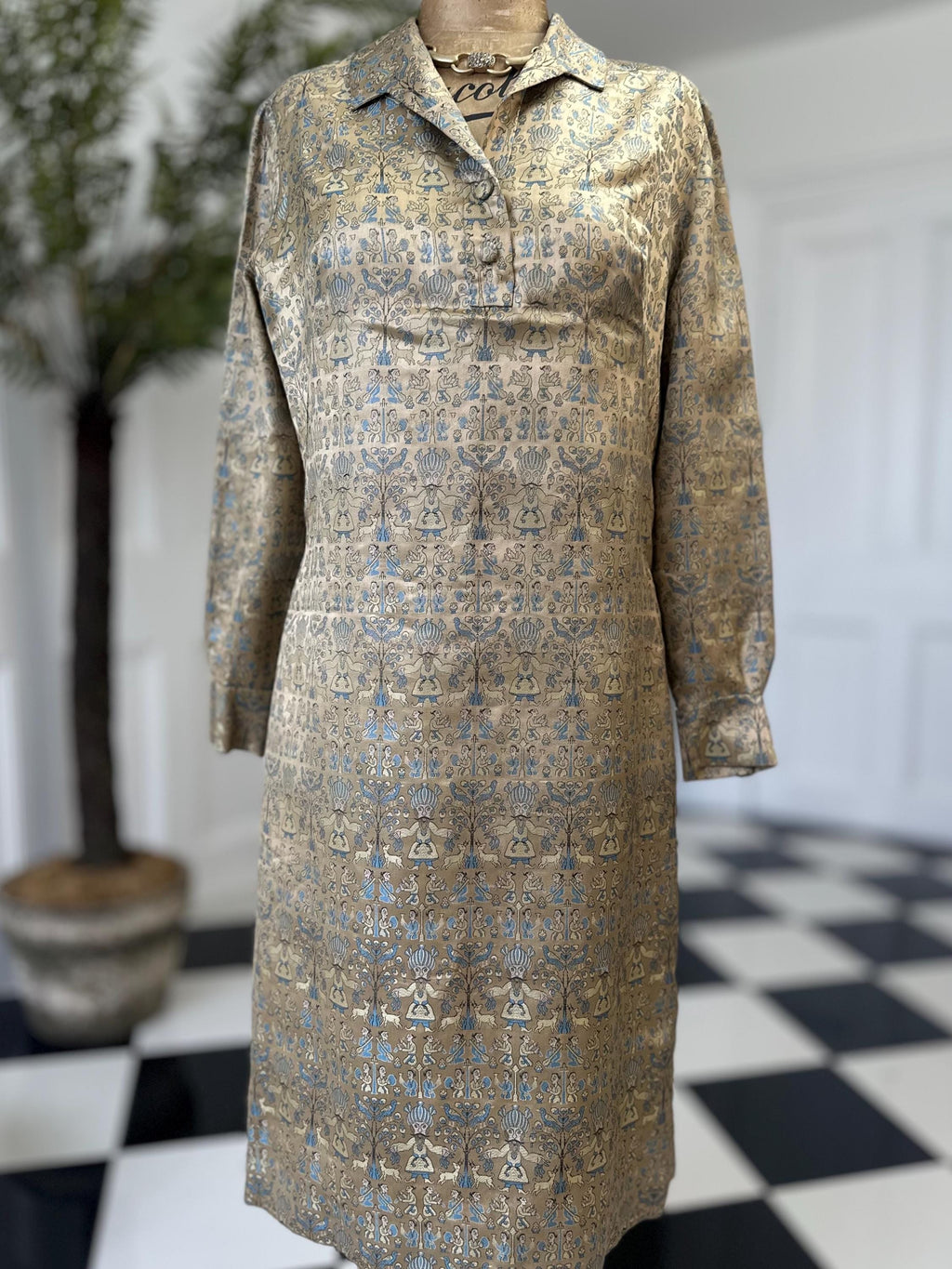 1960s Parisian golden silk dress
