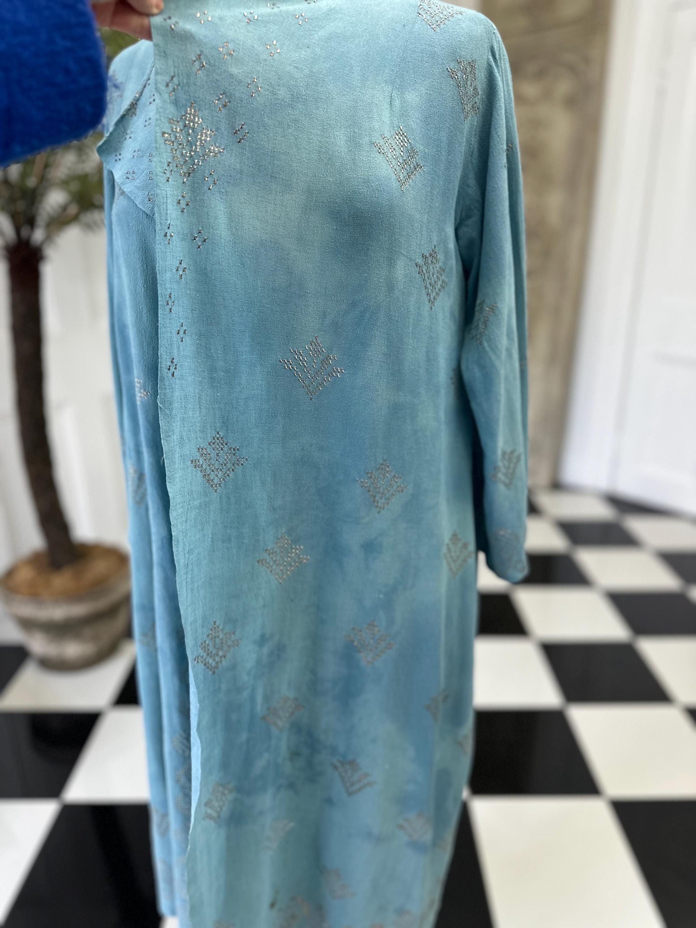 1920s blue silk georgette with duster coat