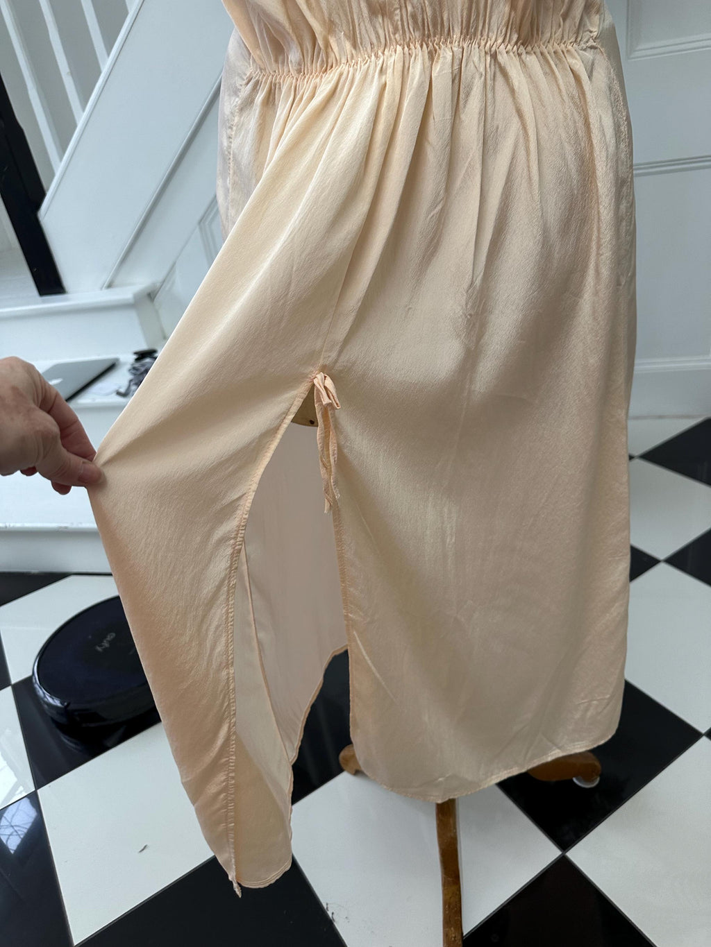 Vintage 1970s Peach Strappy Slip Dress with Heavy Embroidery