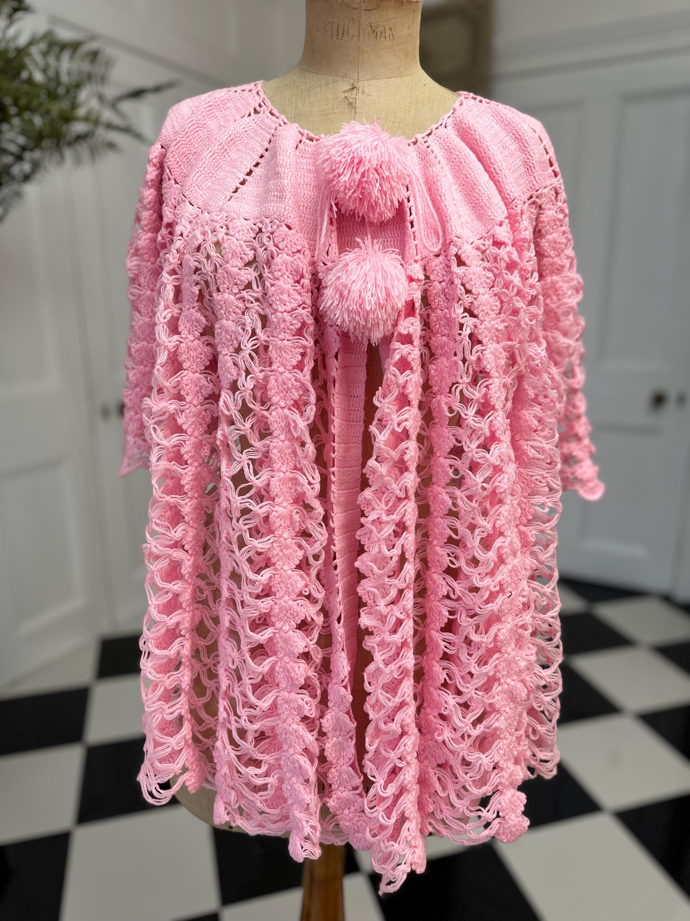 Vintage 1970s pink hand knitted cardigan