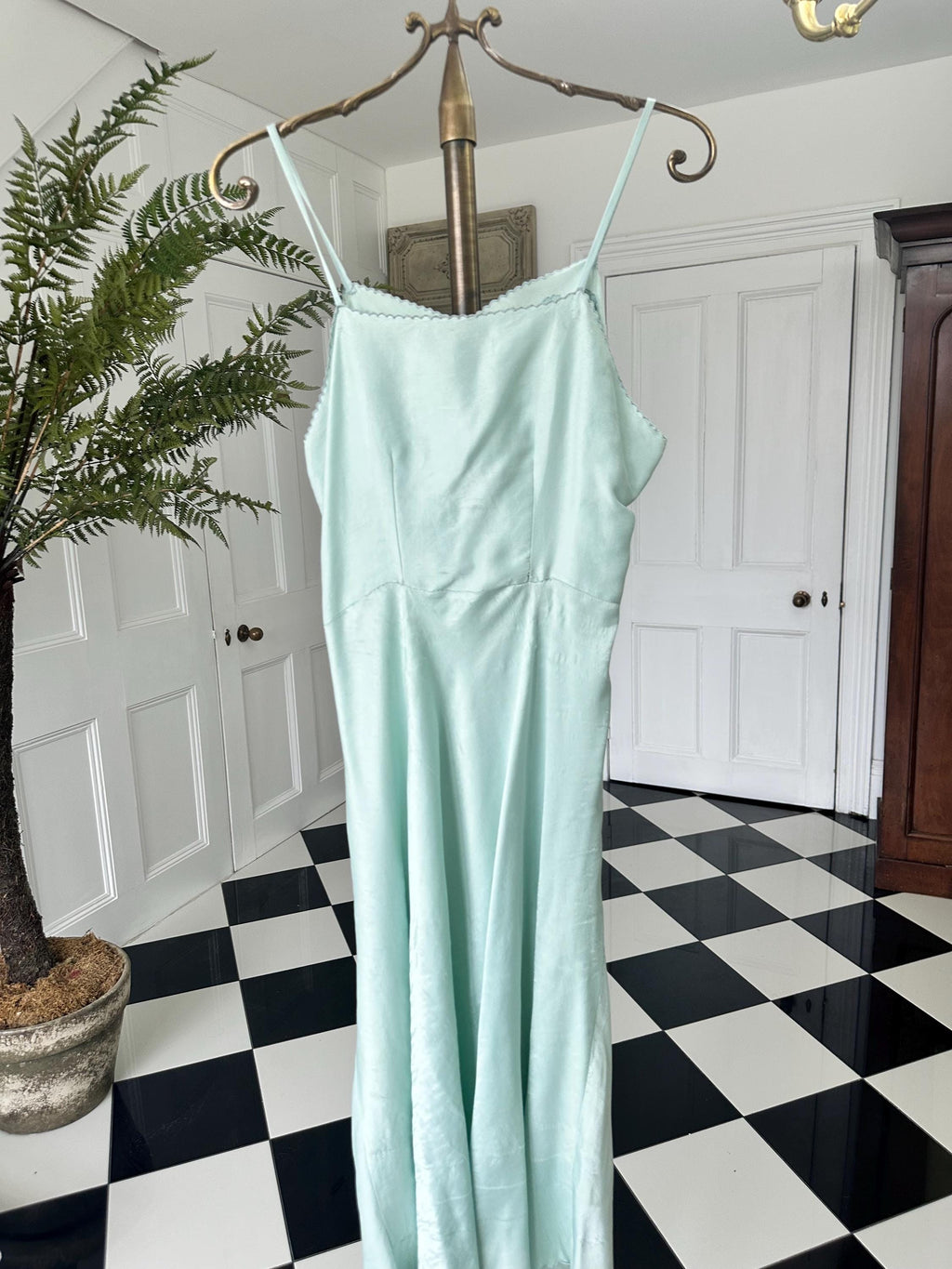 1940 Pale blue slip dress hand embroidery details