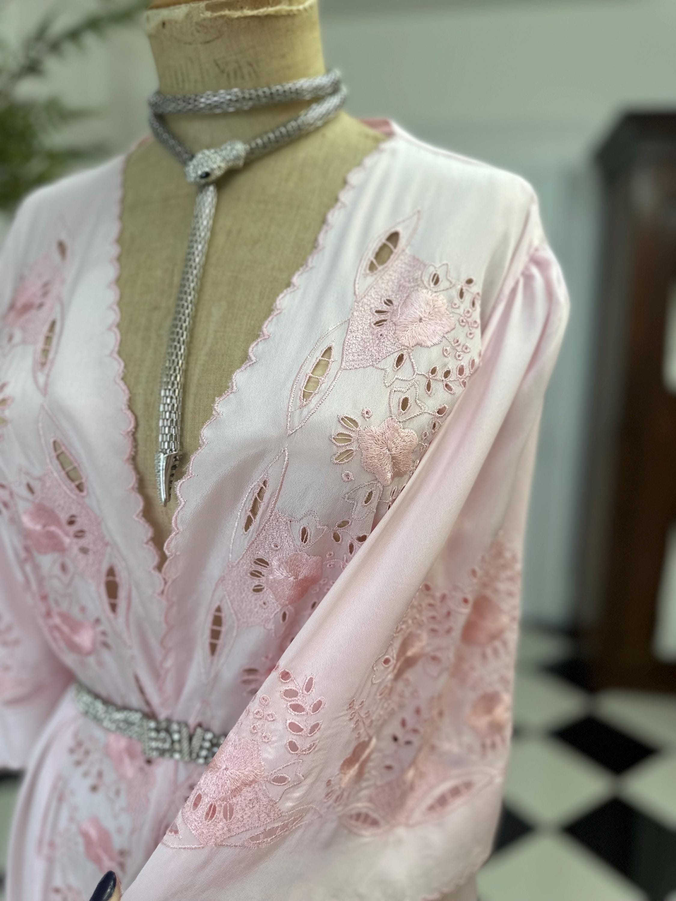 1970s Candy floss pink nightgown with embroidery