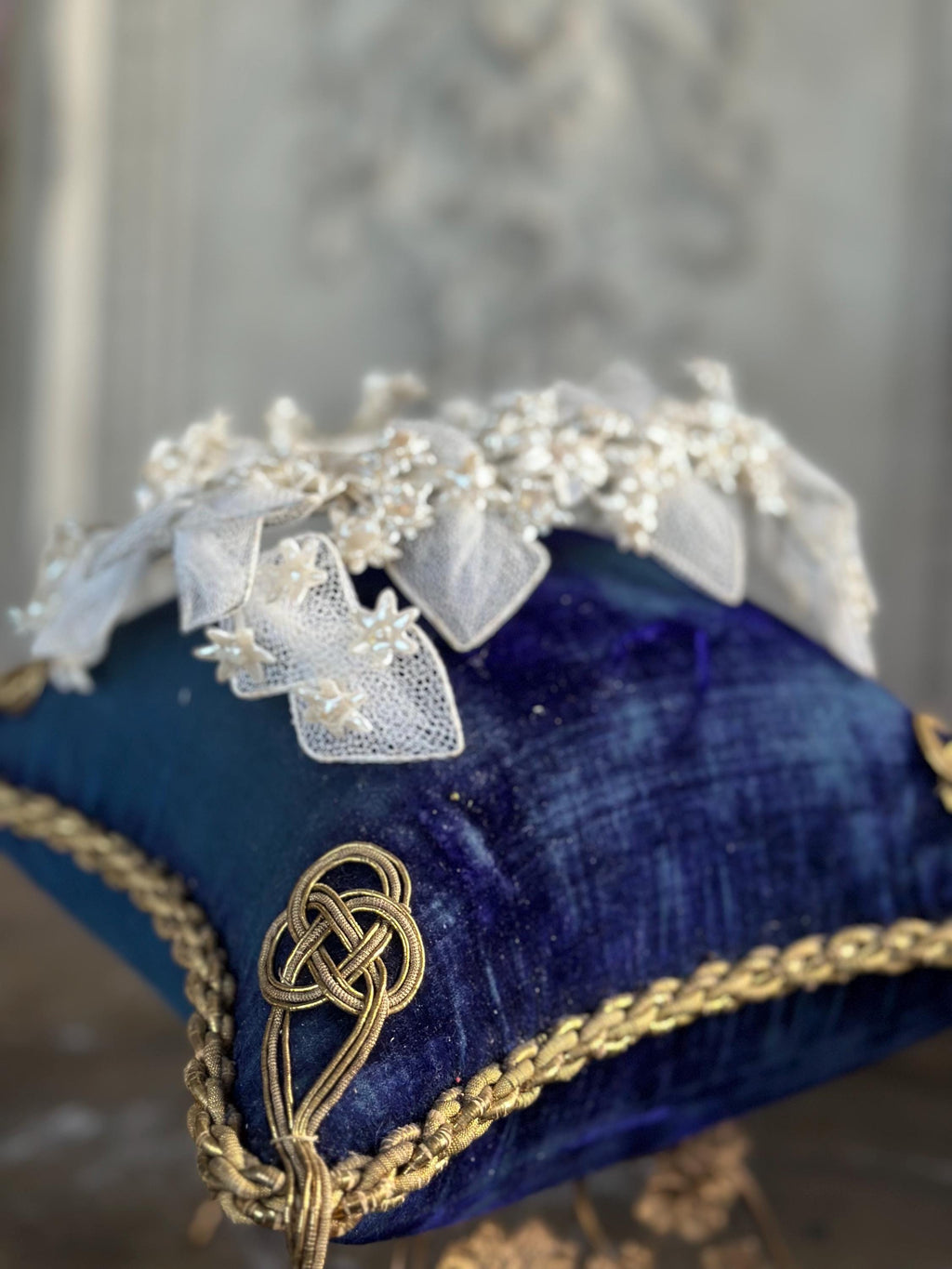 Antique 1940s  Floral Wax Tiara with tulle
