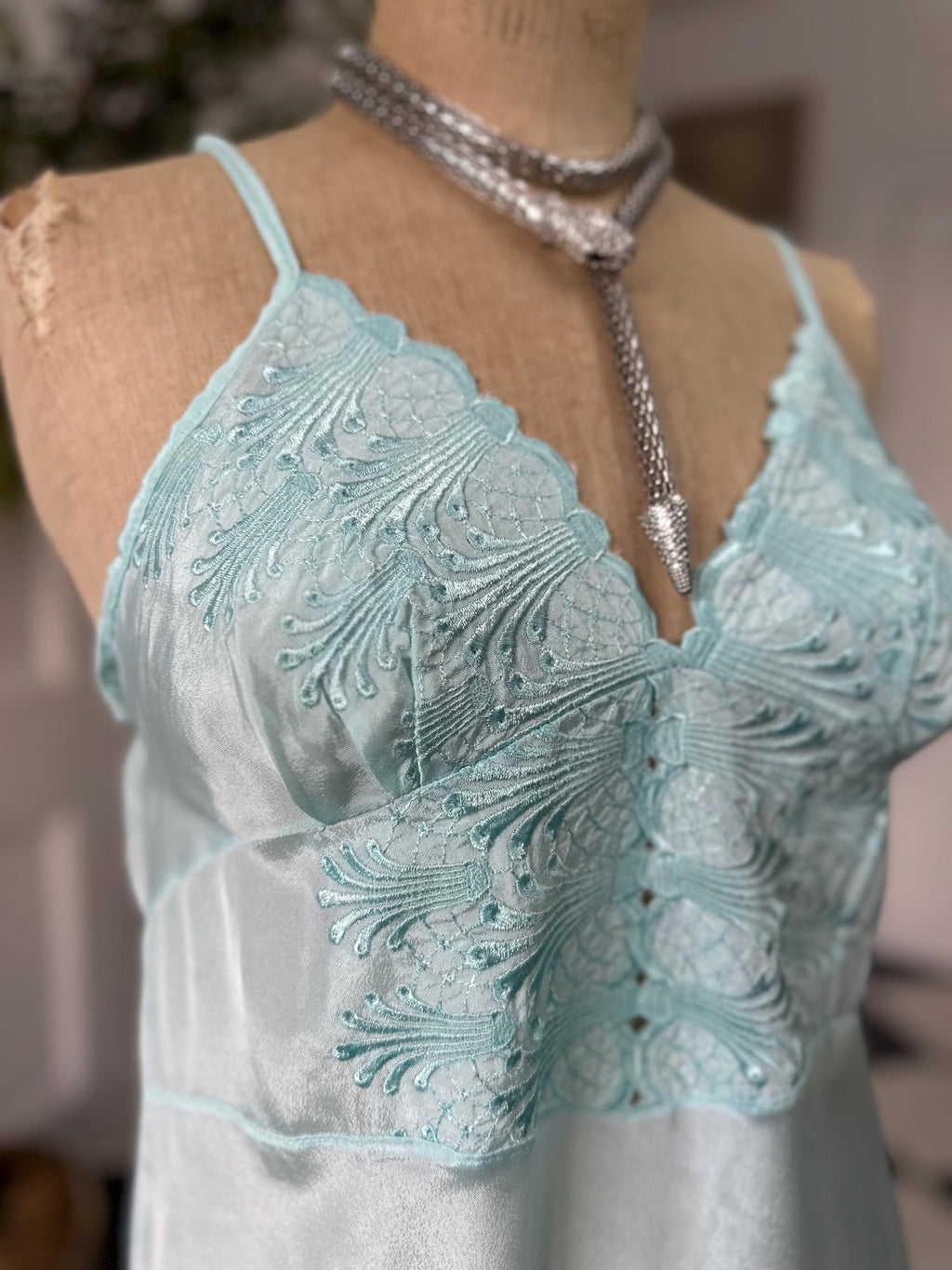 Vintage 1970 mint green slip dress
