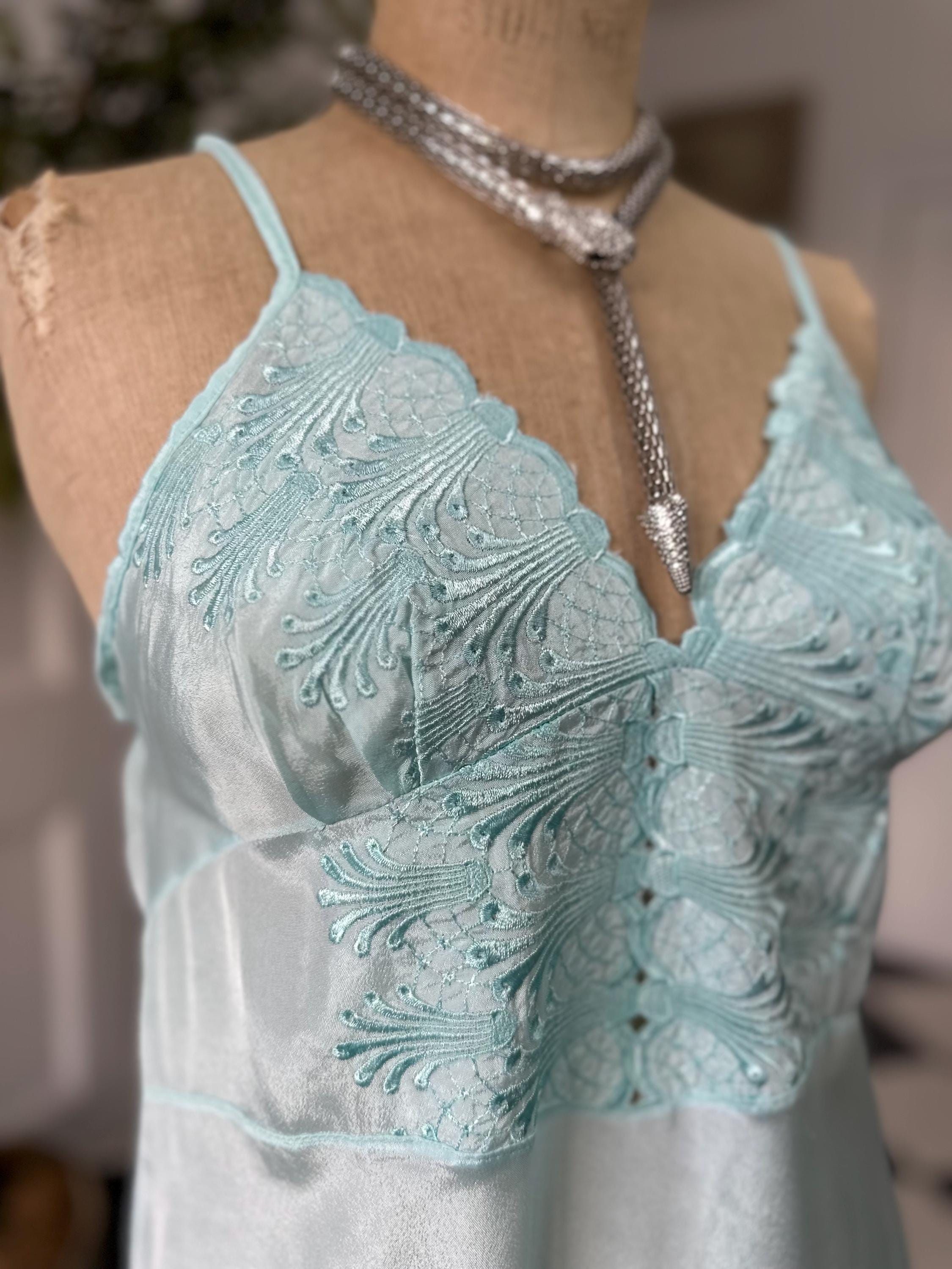 Vintage 1970 mint green slip dress