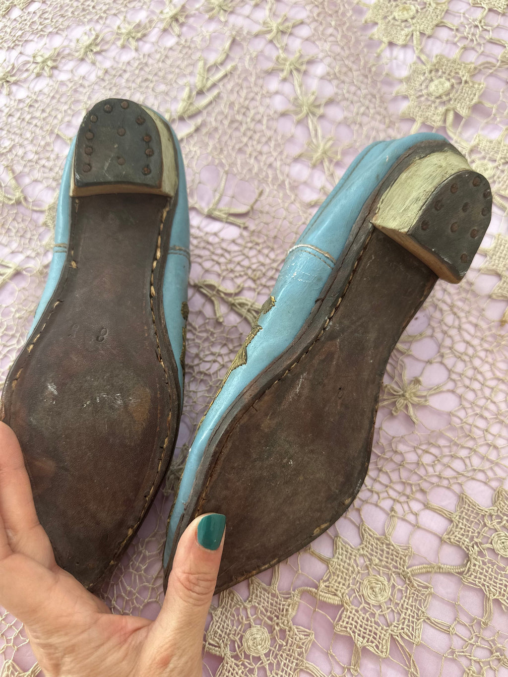 Antique Ottoman 19th century leather shoes with gold embroidery