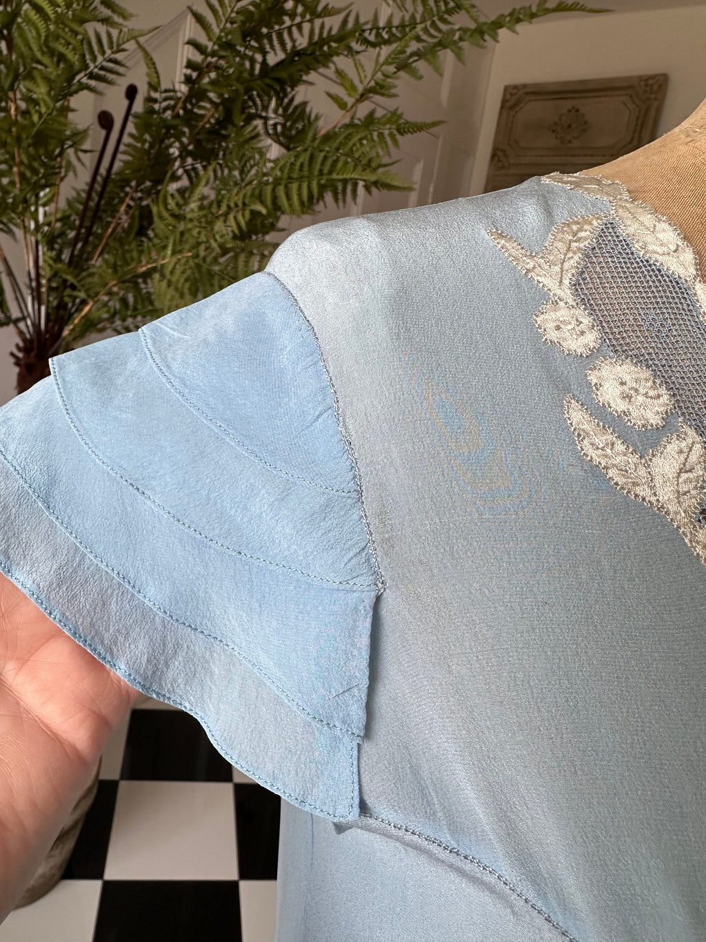 1940s pale blue silk long slip dress