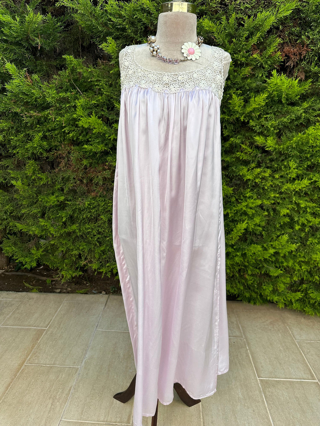 1940s lilac slip dress with fine hand crochet lace top details