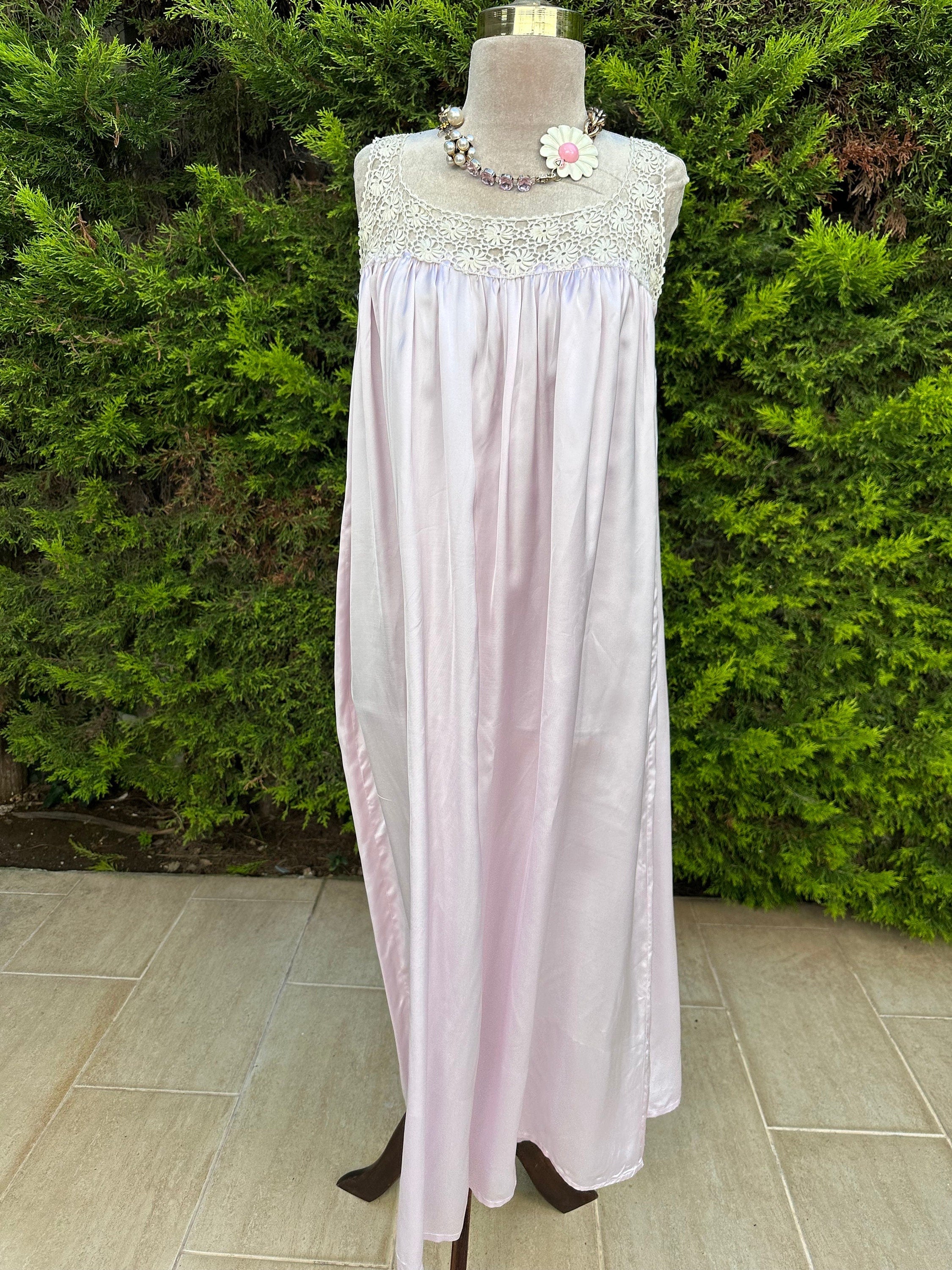 1940s lilac slip dress with fine hand crochet lace top details