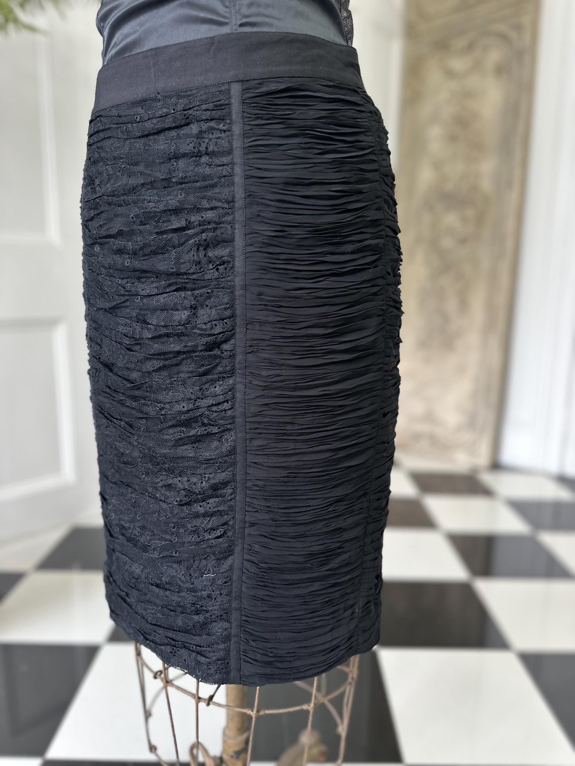 Vintage Y2K Style ruched black lace pencil skirt