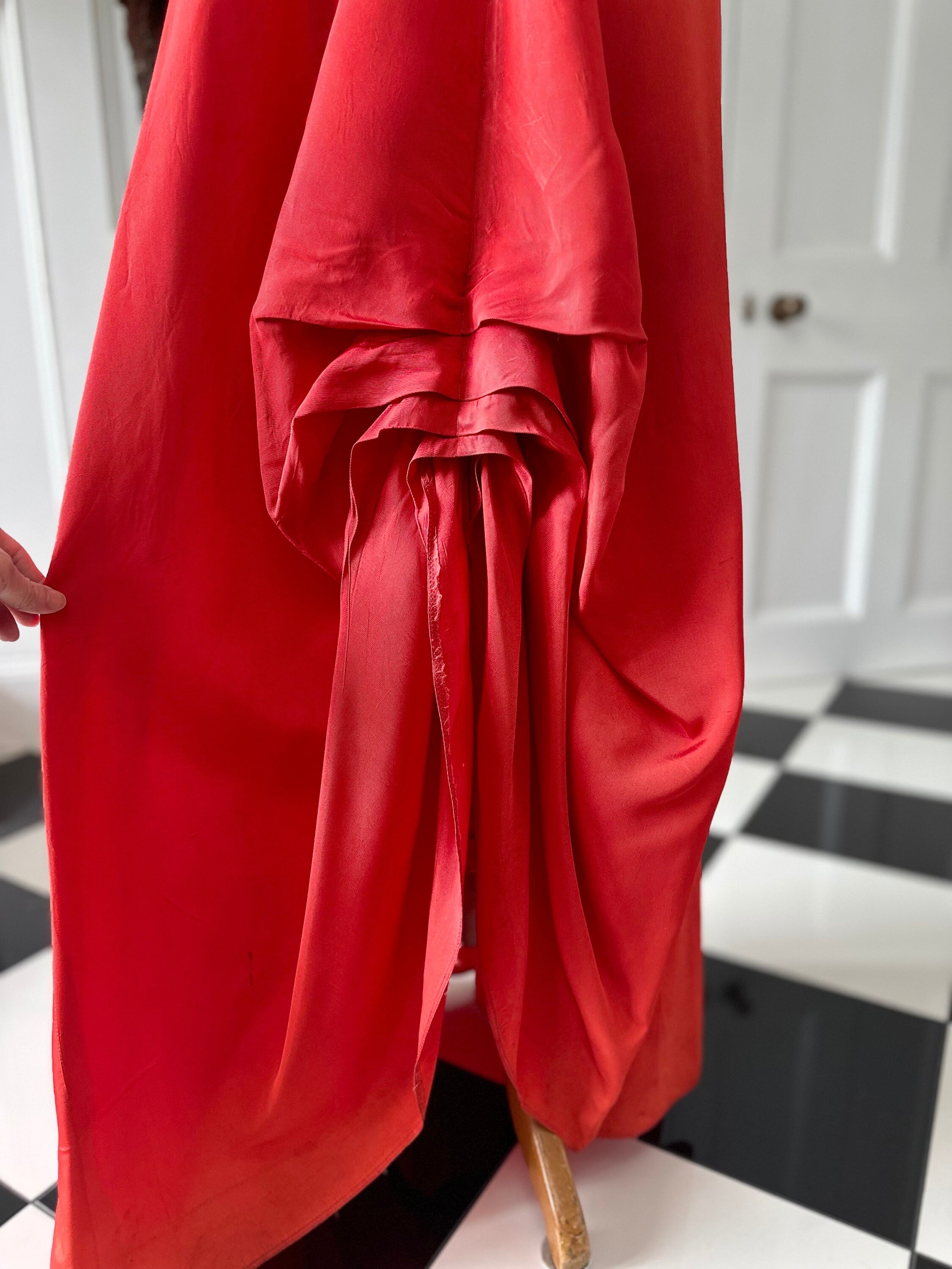 1940s Red Taffeta Evening Dress: Sequin Old Hollywood Gown (UK 12/14)