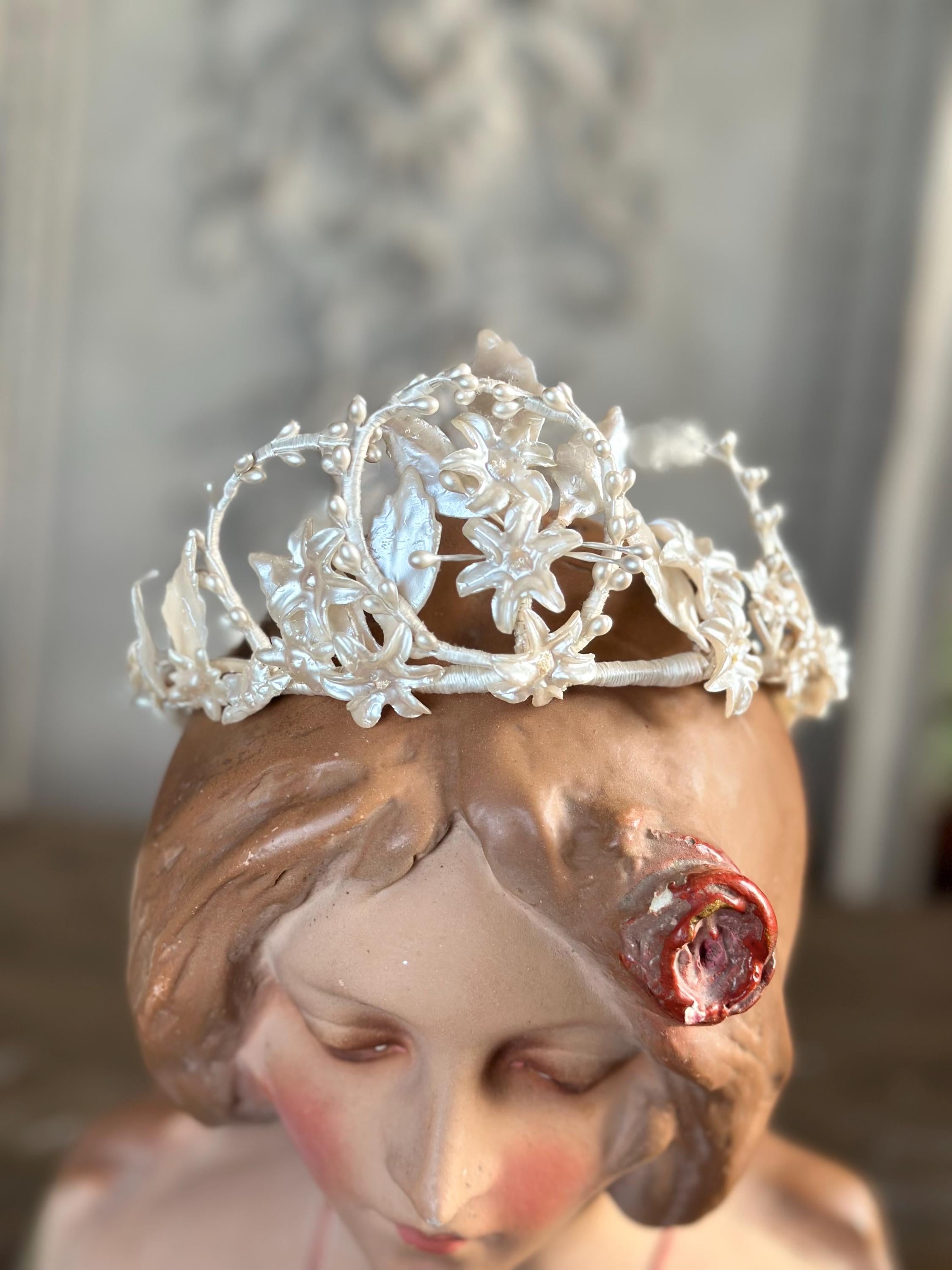 Antique 1940s  Floral Wax Tiara
