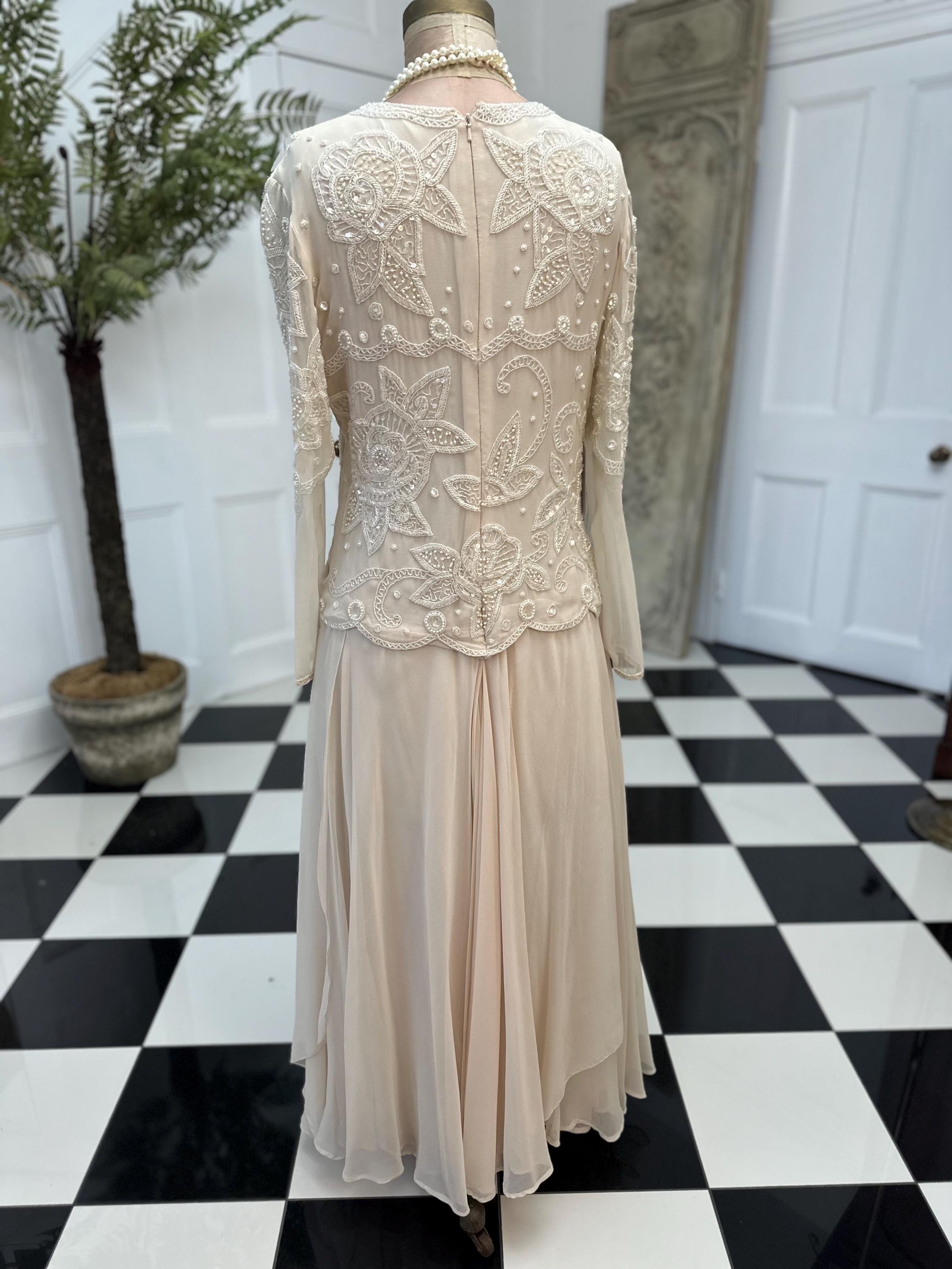 Vintage very pale pink silk party dress with beaded details