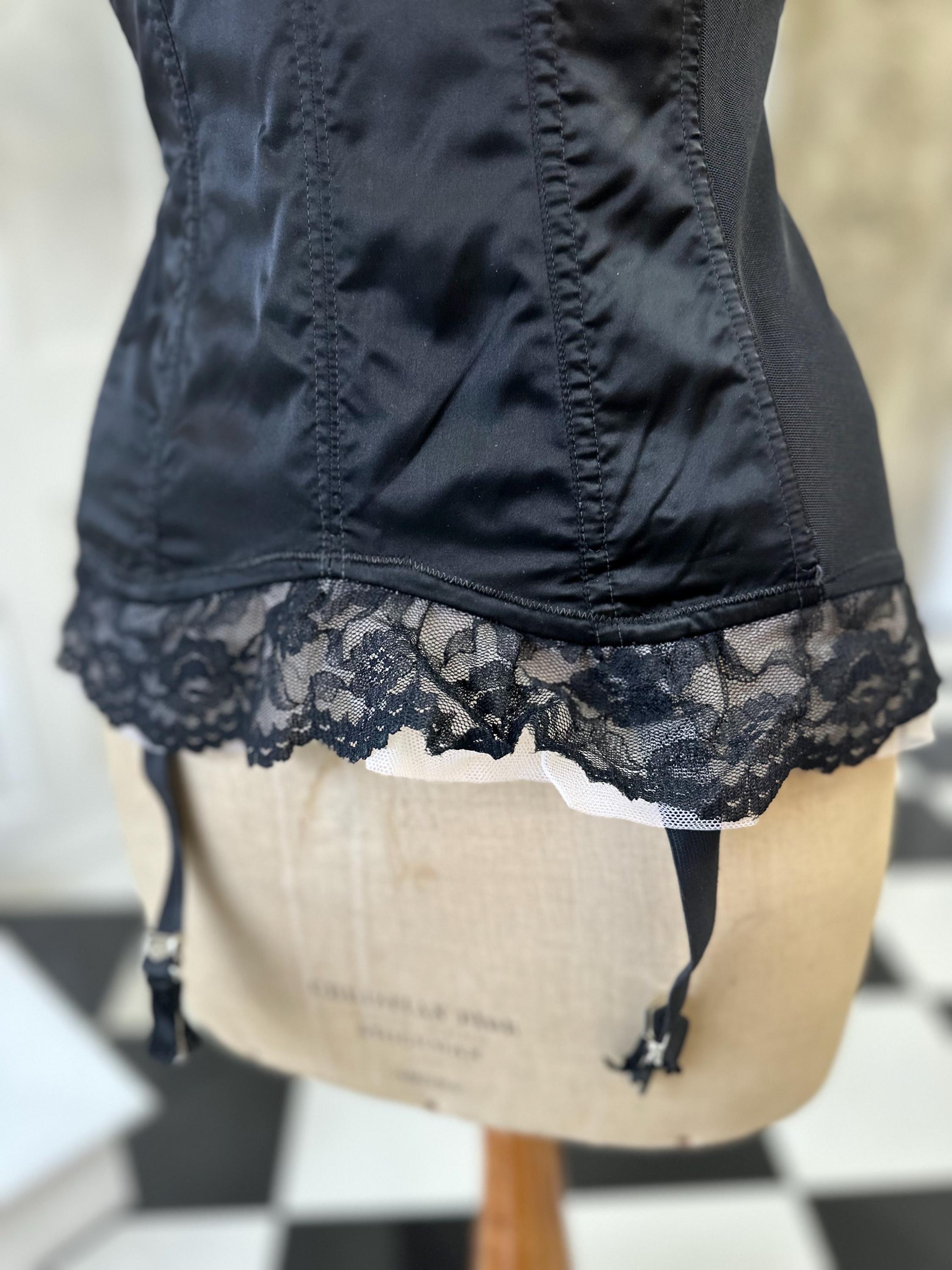 1950s Sexy black satin and lace corset bustier