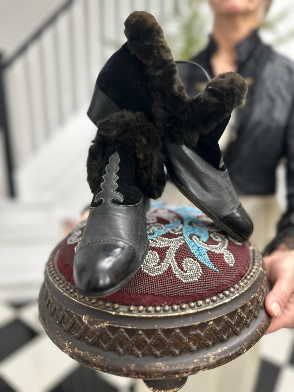 Victorian early Edwardian lady’s winter slipper boots