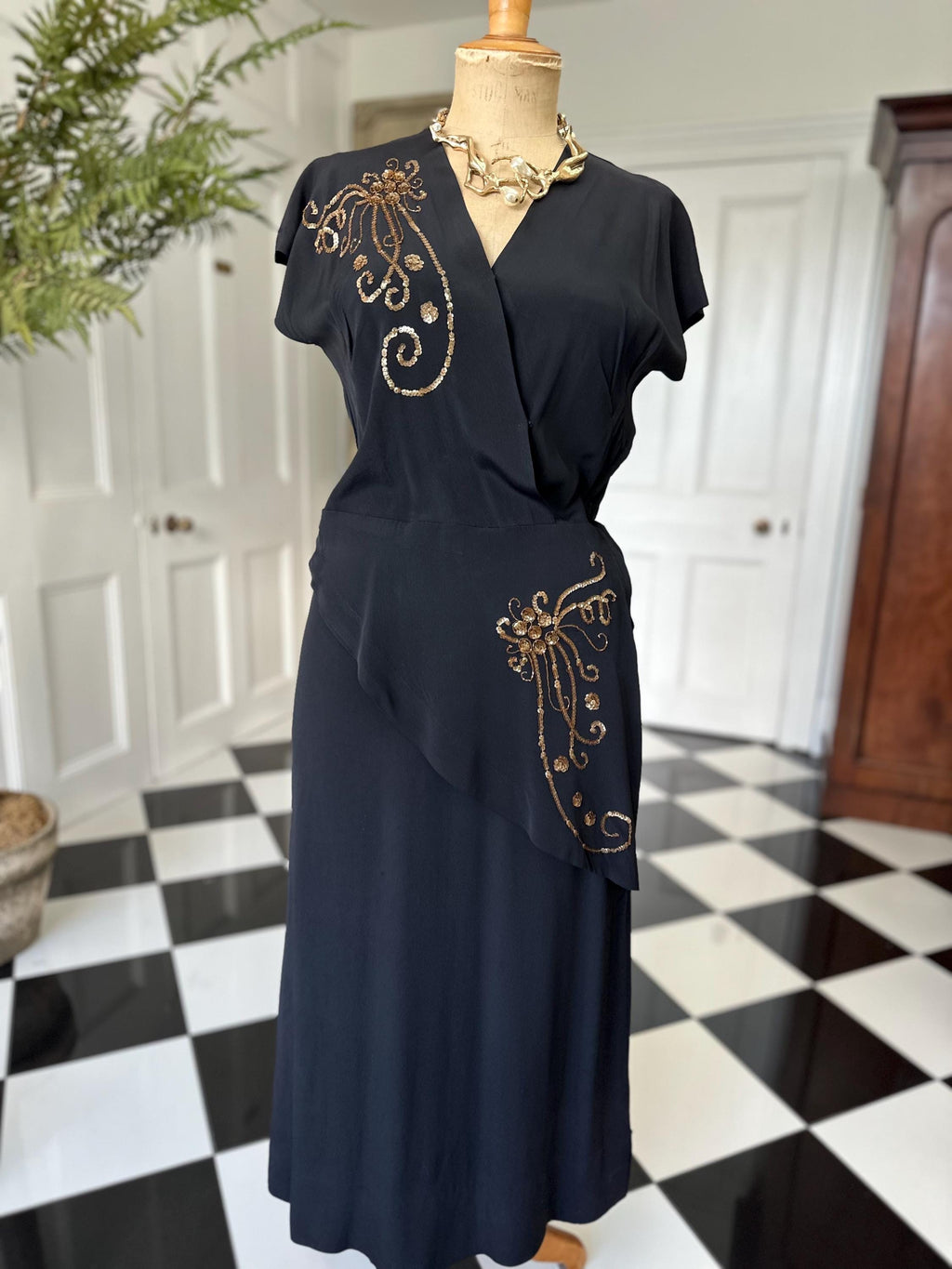 1940s black dress with sequin details
