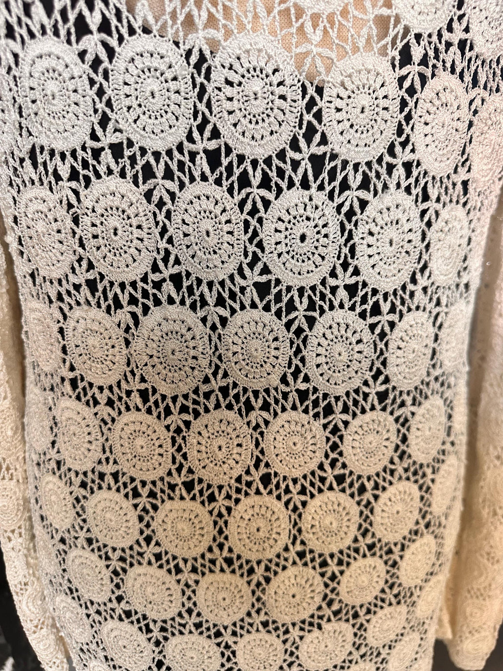 Hand Crocheted White Cardigan – Boho Medallion Lace Jacket, Cotton Blend Summer Knitwear