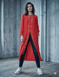 1940s Silk red house coat dressing gown with silk embroidery to the front