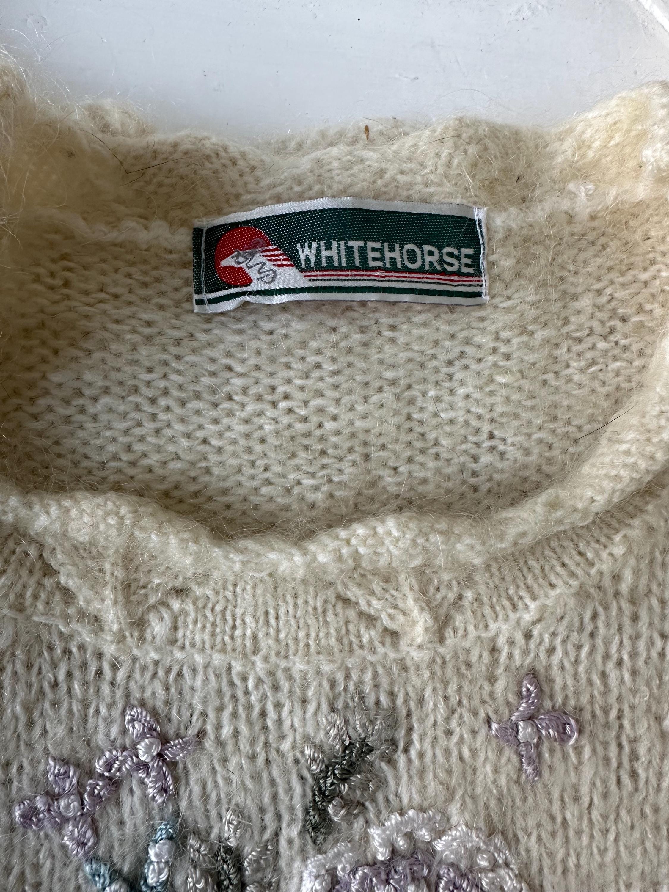 1980 Cream knitted jumper with hand embroidery details