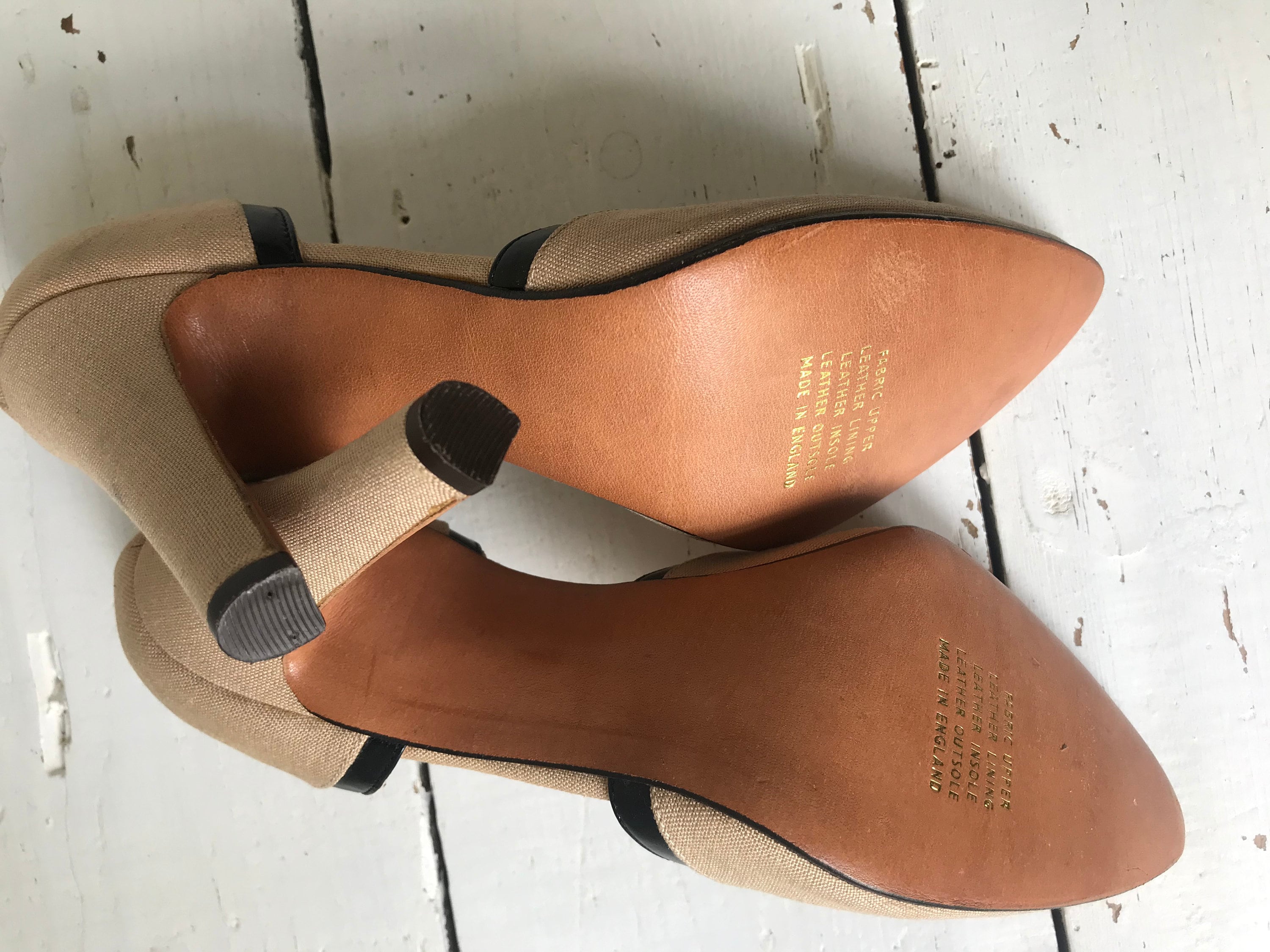 Rayne Cream Linen Heels with Black Leather Trim (UK 3.5 / US 6b)