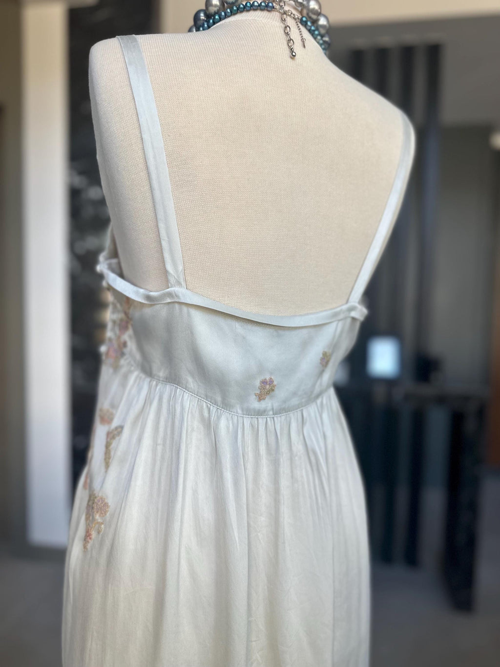 Vintage 1940s Grey Silk Slip Dress with lace Details