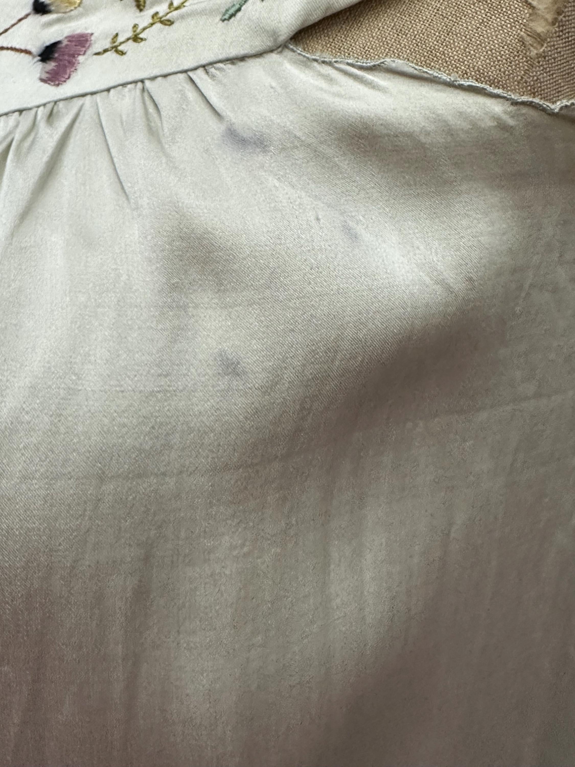 Vintage 1940s Grey Silk Slip Dress with Hand-Embroidered Details