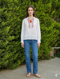 1930s fine white muslin hand embroidered long sleeve blouse