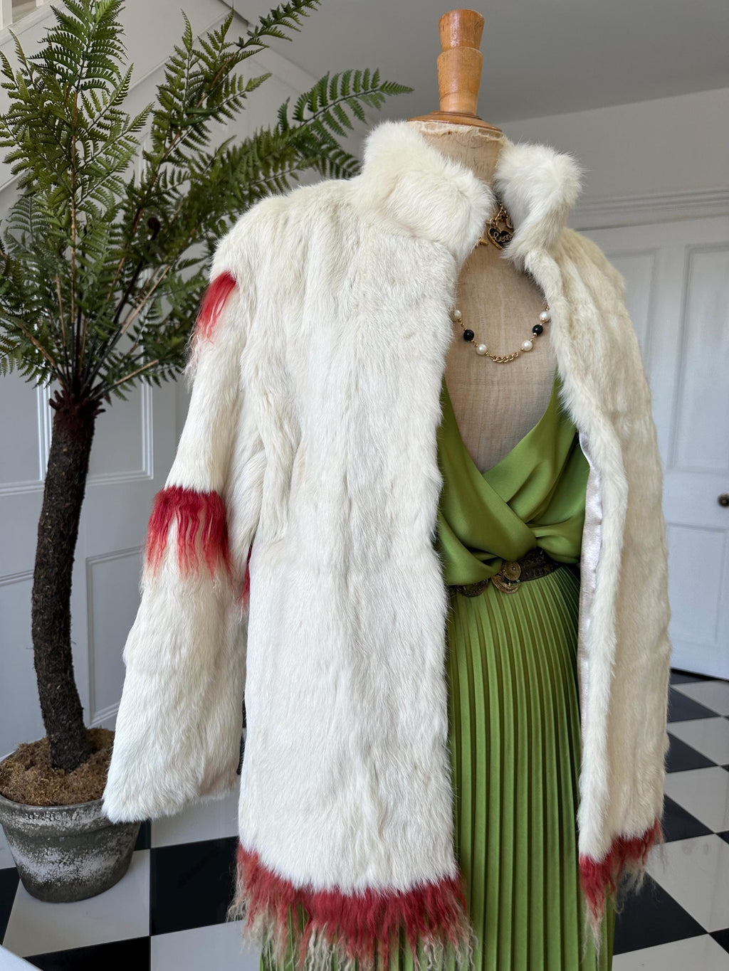 vintage 70s Rabbit fur jacket with Mongolian  lamb trim
