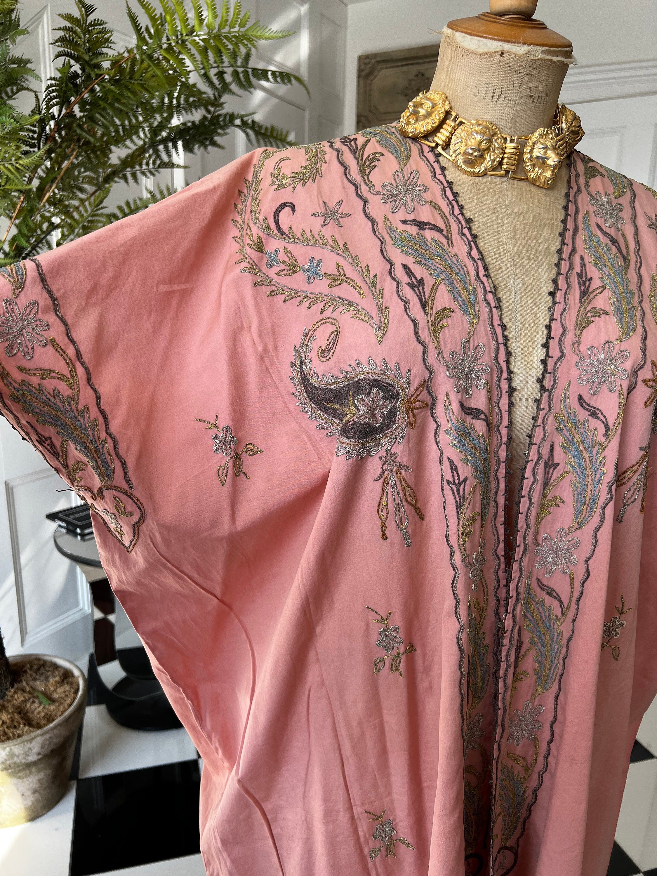Antique Ottoman robe kimono with embroidered in pale old rose  pink