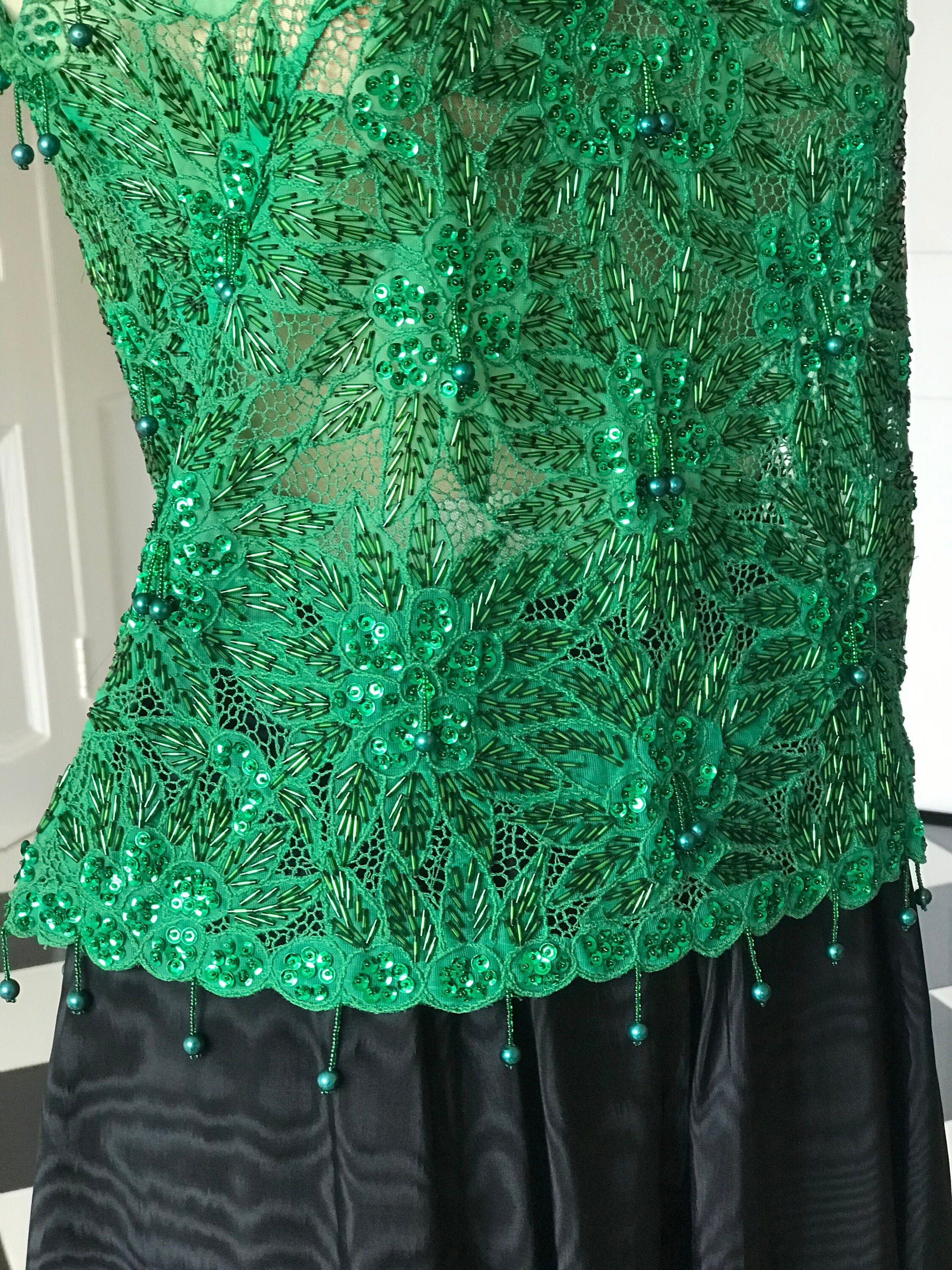 1960s Emerald green chiffon beaded blouse